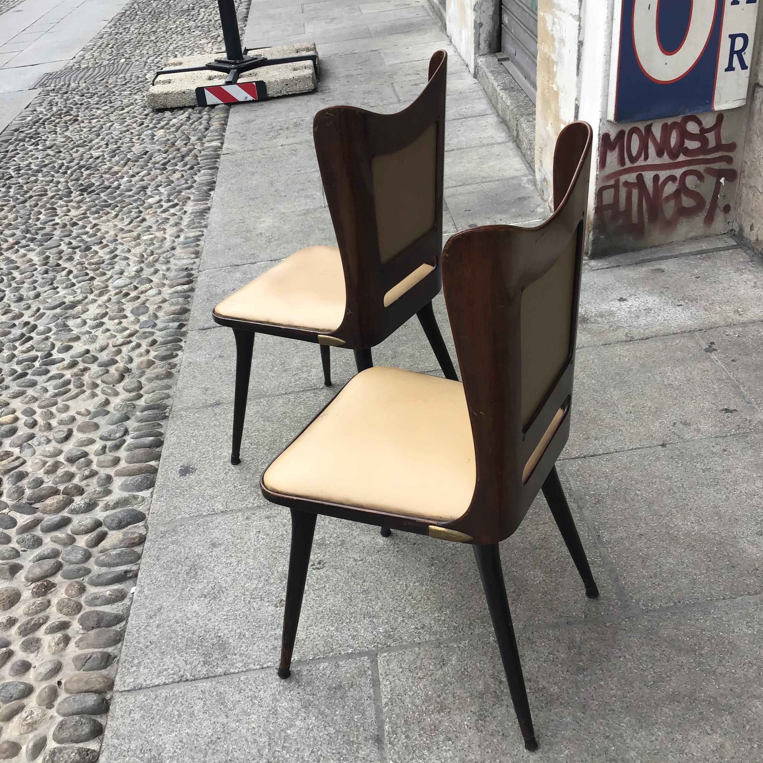 Other Carlo Ratti Chairs Wood Brass Skin 1955, Italy For Sale