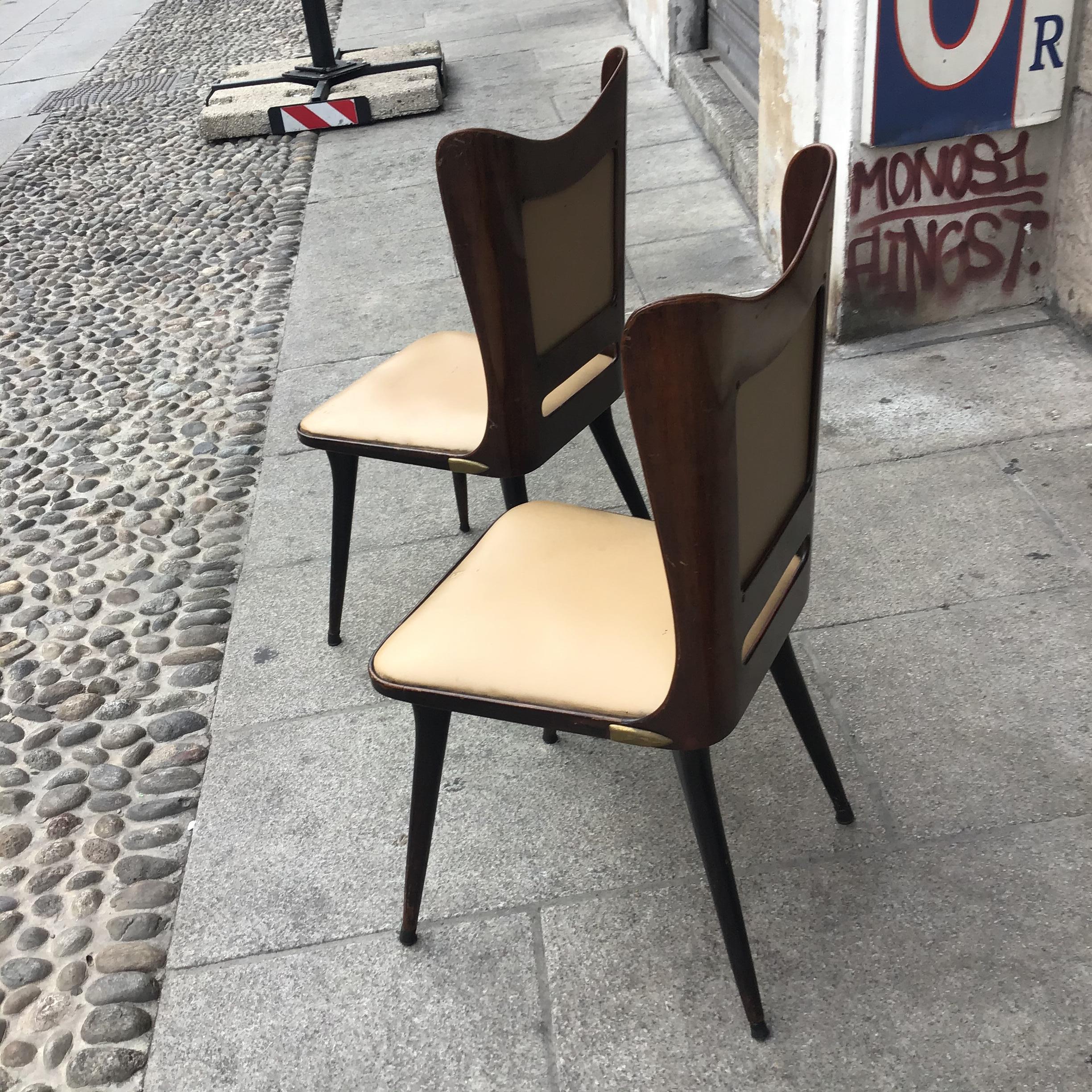 Carlo Ratti Chairs Wood Brass Skin 1955, Italy In Good Condition For Sale In Milano, IT