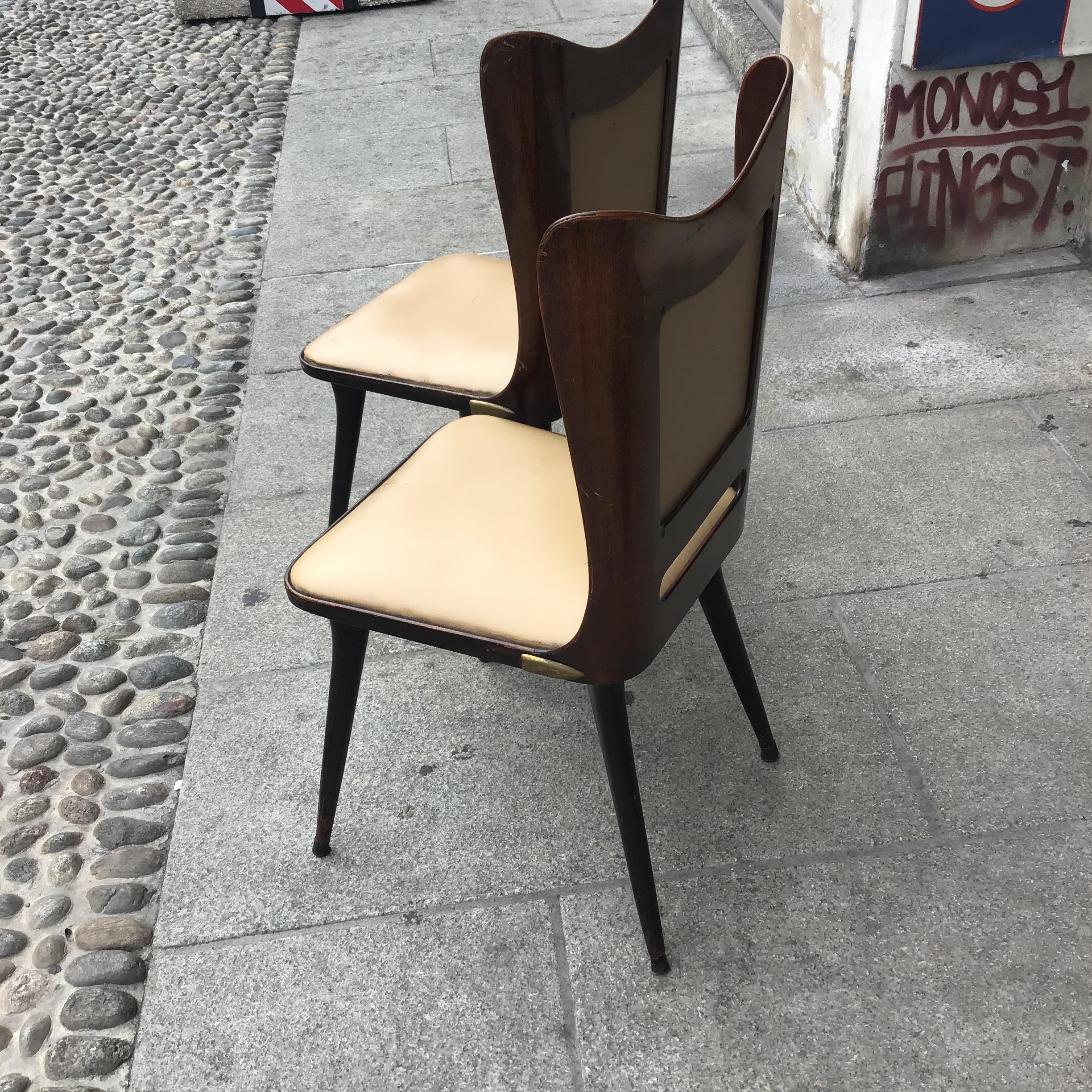 Mid-20th Century Carlo Ratti Chairs Wood Brass Skin 1955, Italy For Sale
