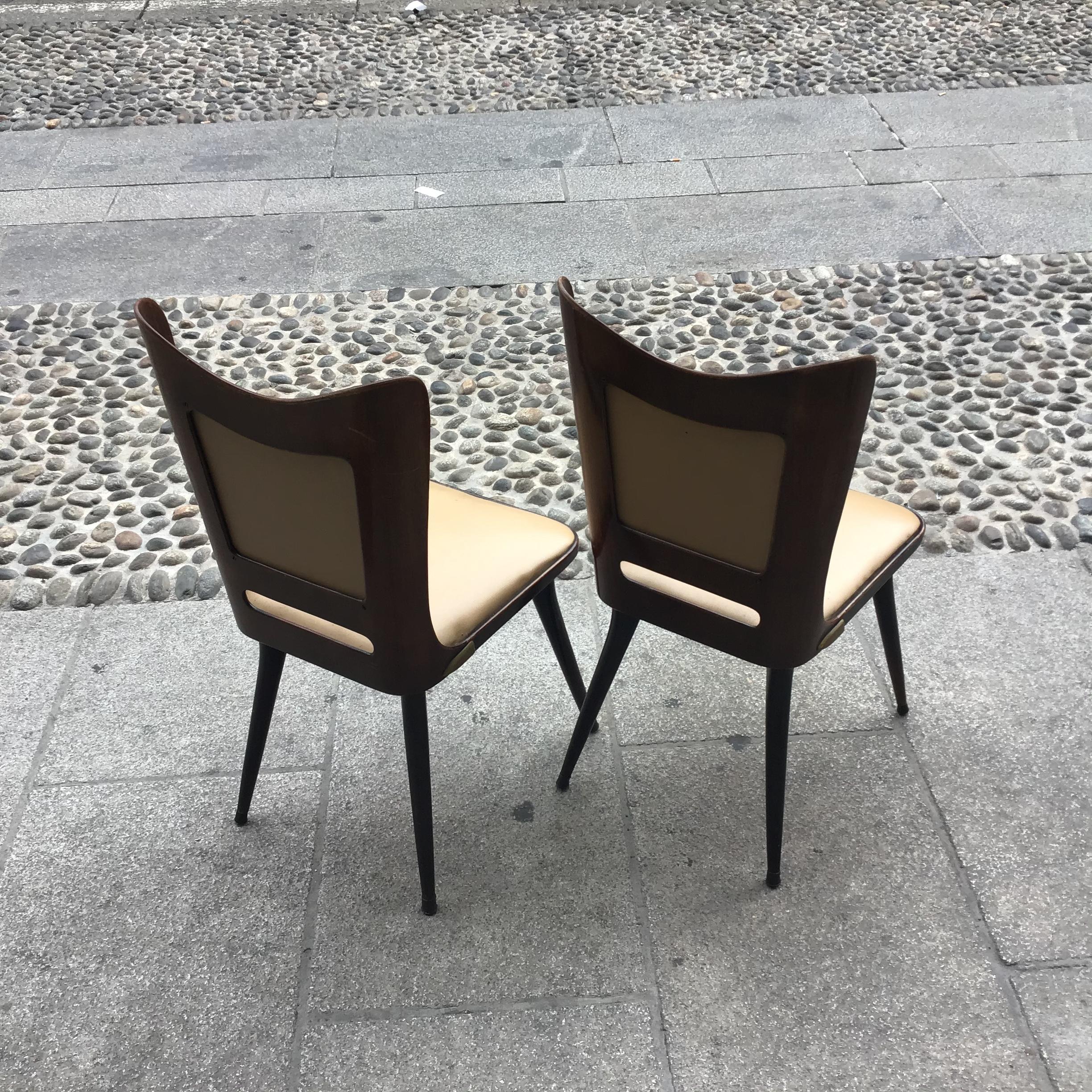 Carlo Ratti Chairs Wood Brass Skin 1955, Italy For Sale 1