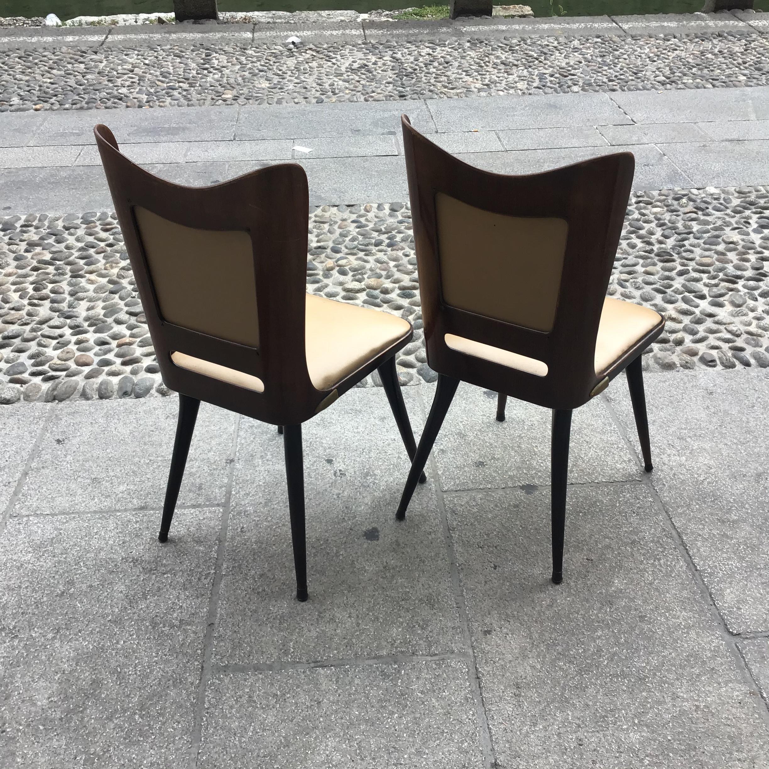 Carlo Ratti Chairs Wood Brass Skin 1955, Italy For Sale 2