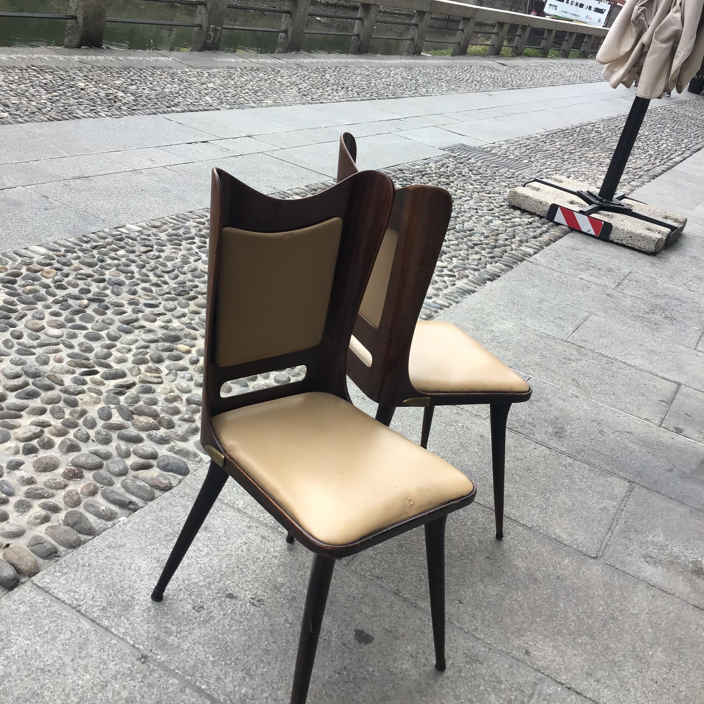 Carlo Ratti Chairs Wood Brass Skin 1955, Italy For Sale 3