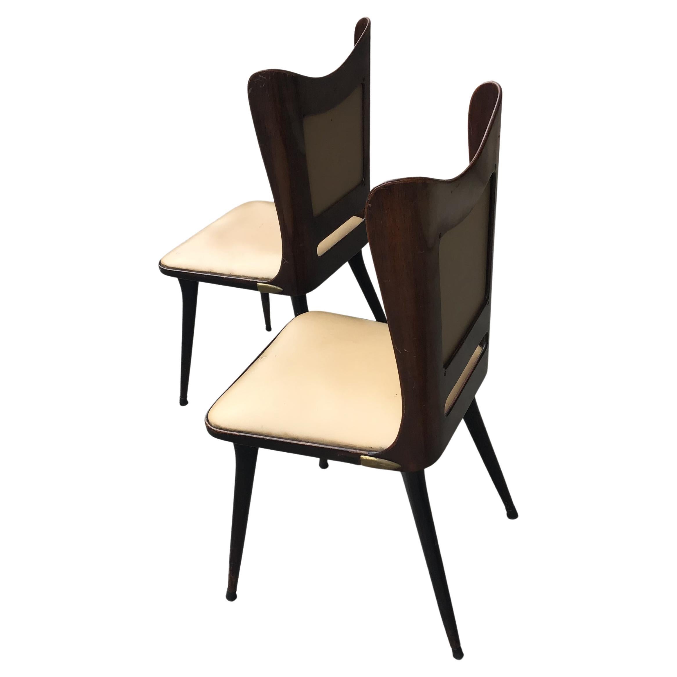 Carlo Ratti Chairs Wood Brass Skin 1955, Italy For Sale