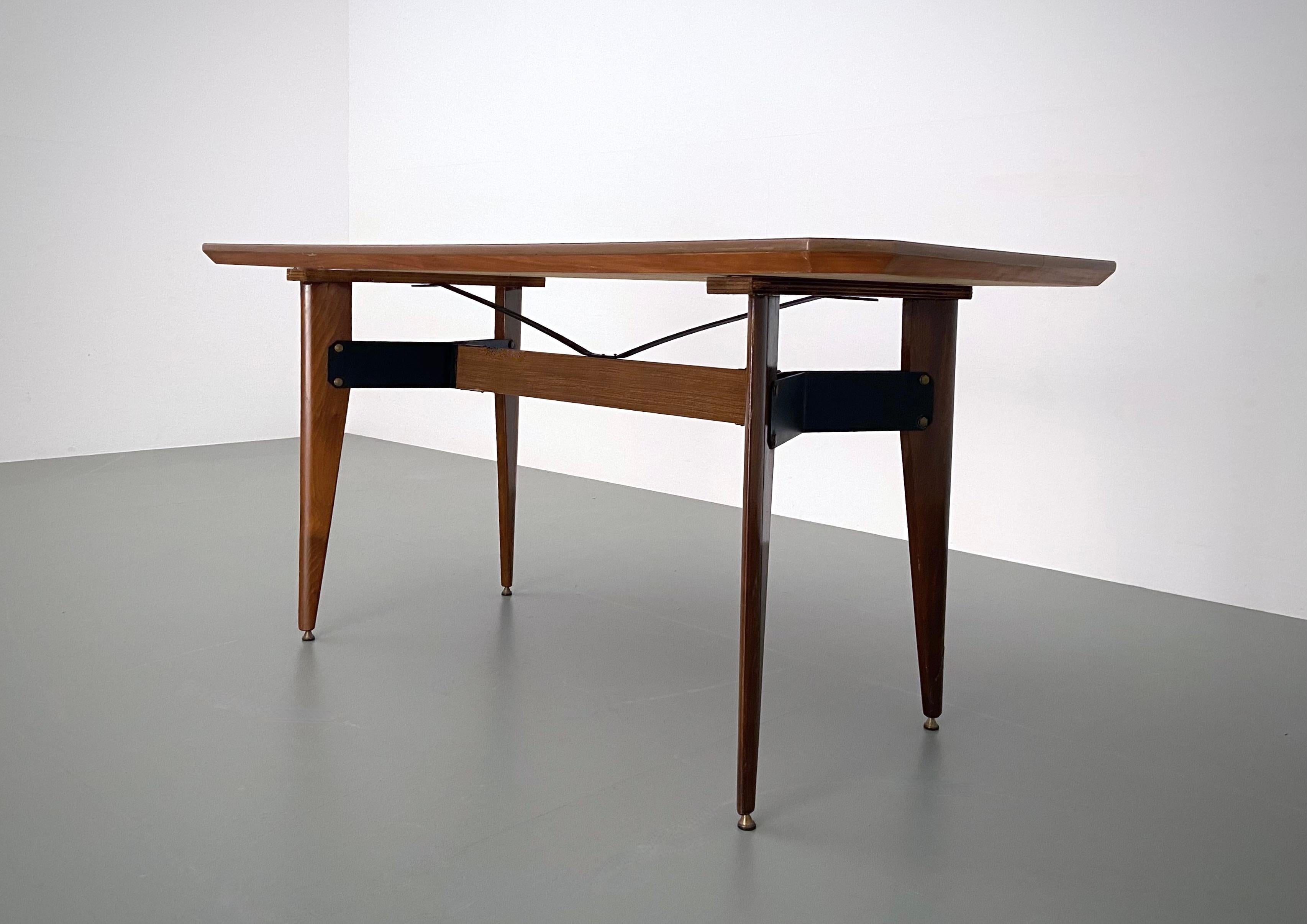 Mid-Century Modern Carlo Ratti Dining Table in Wood and Metal, Italy, 1960's For Sale