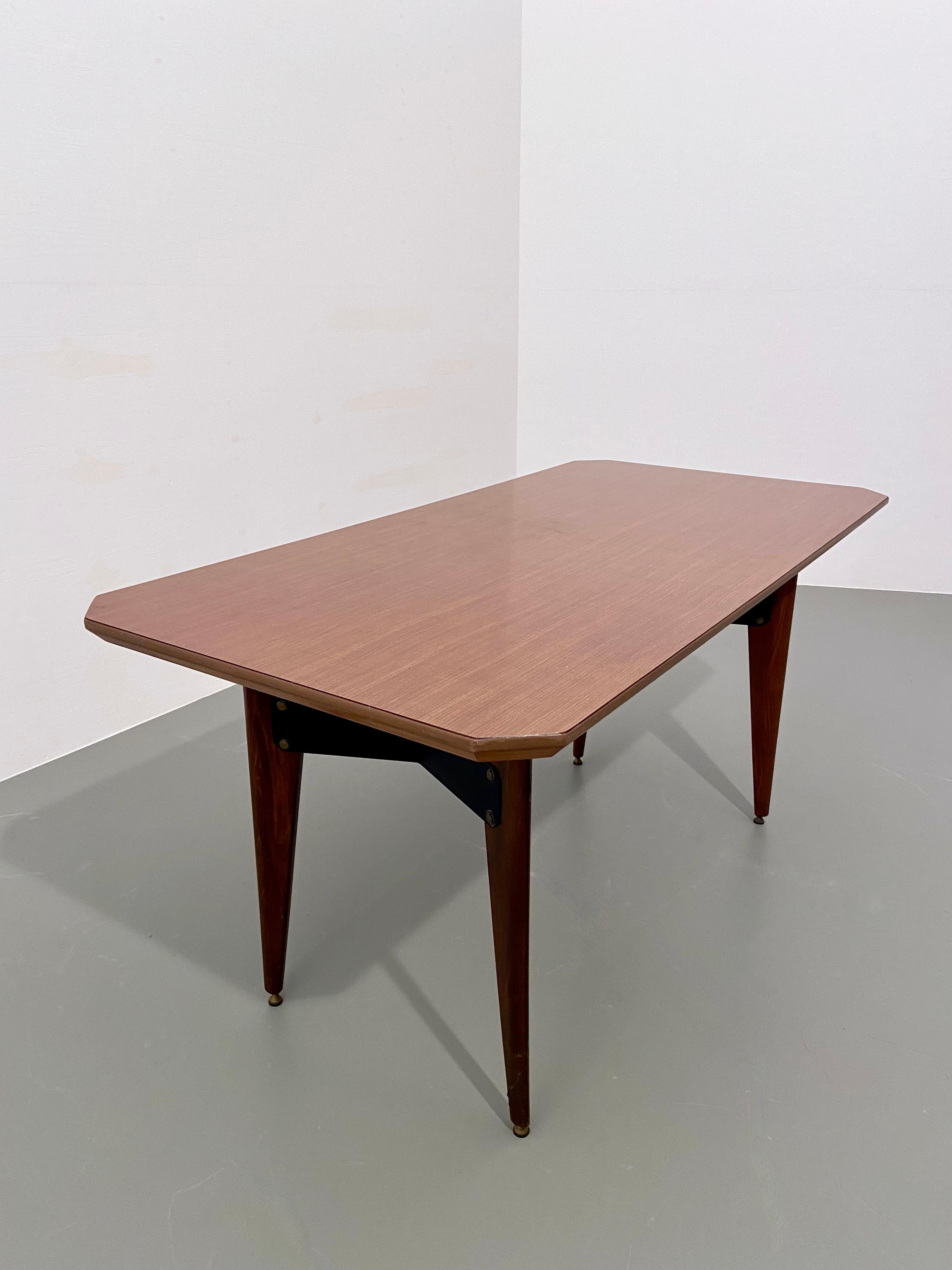 Italian Carlo Ratti Dining Table in Wood and Metal, Italy, 1960's For Sale