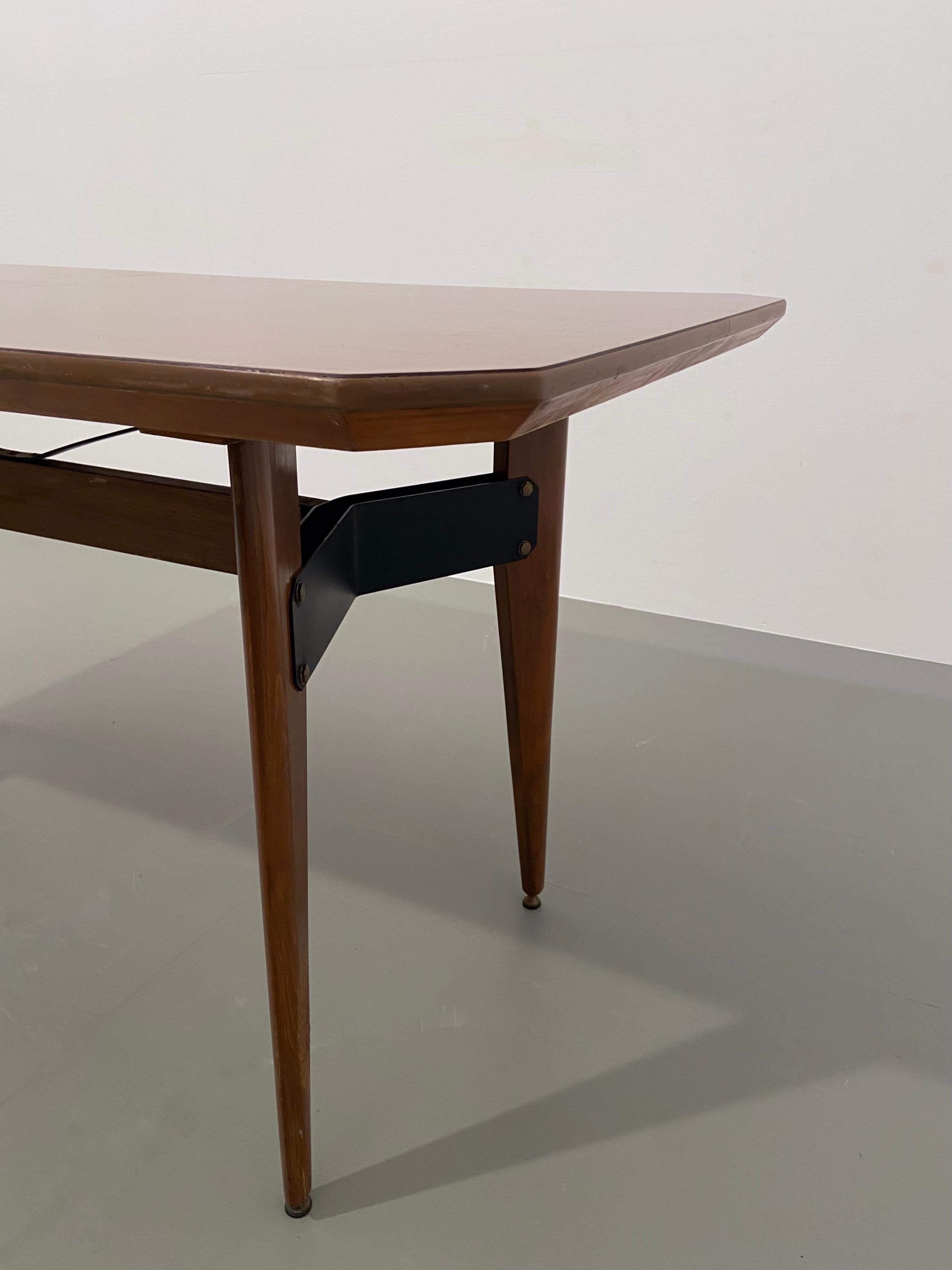Carlo Ratti Dining Table in Wood and Metal, Italy, 1960's In Good Condition For Sale In Amsterdam, NL