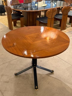 Carlo Ratti Geometric Walnut Round Table with Iron Base, Italy, 1950s