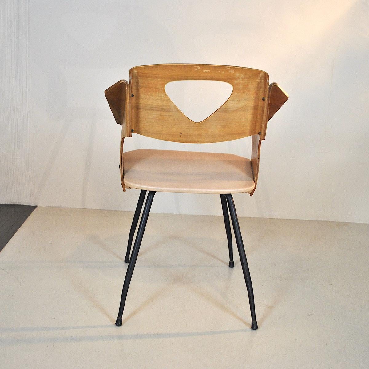 Carlo Ratti Italian Midcentury Chair in Curved Wood For Sale 3