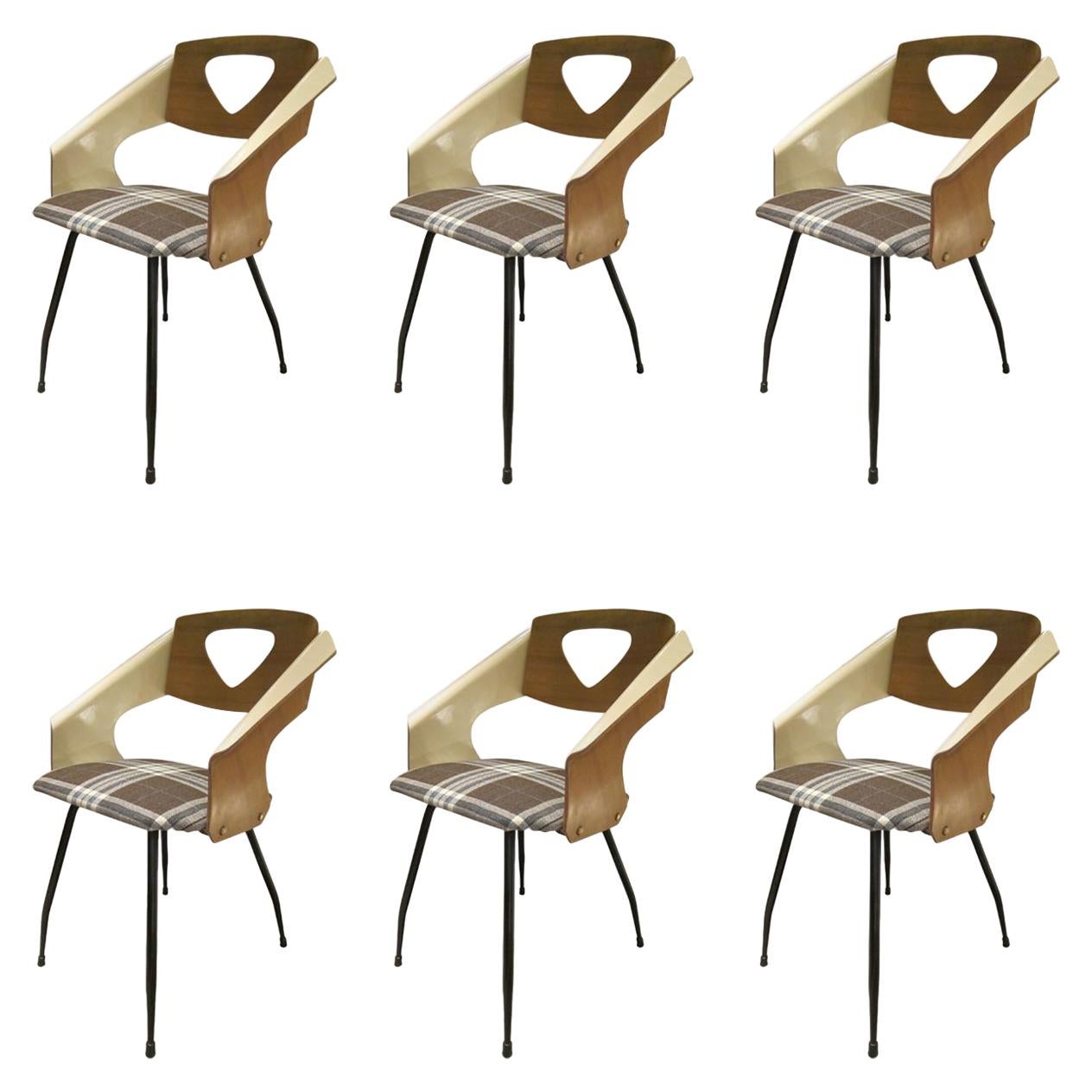 Carlo Ratti Midcentury Metal and Lacquered Wood Italian Chairs, 1950 For Sale