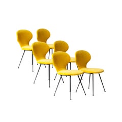 Vintage Carlo Ratti Midcentury Mustard Velvet Italian Set of 6 Chairs, Italy, 1950