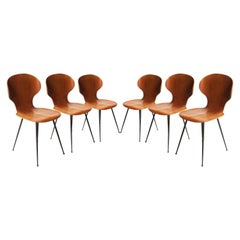 Carlo Ratti Set di 6 sedie in teak e metallo nero, Italia, 1950