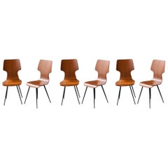 Carlo Ratti Mid-Century Teak Metal Black Italian Set of 6 Chairs, Italy, 1950