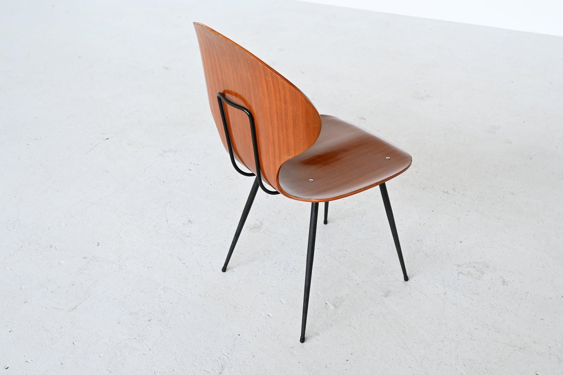 Carlo Ratti Plywood Teak Dining Chairs Lissoni, Italy, 1950 4