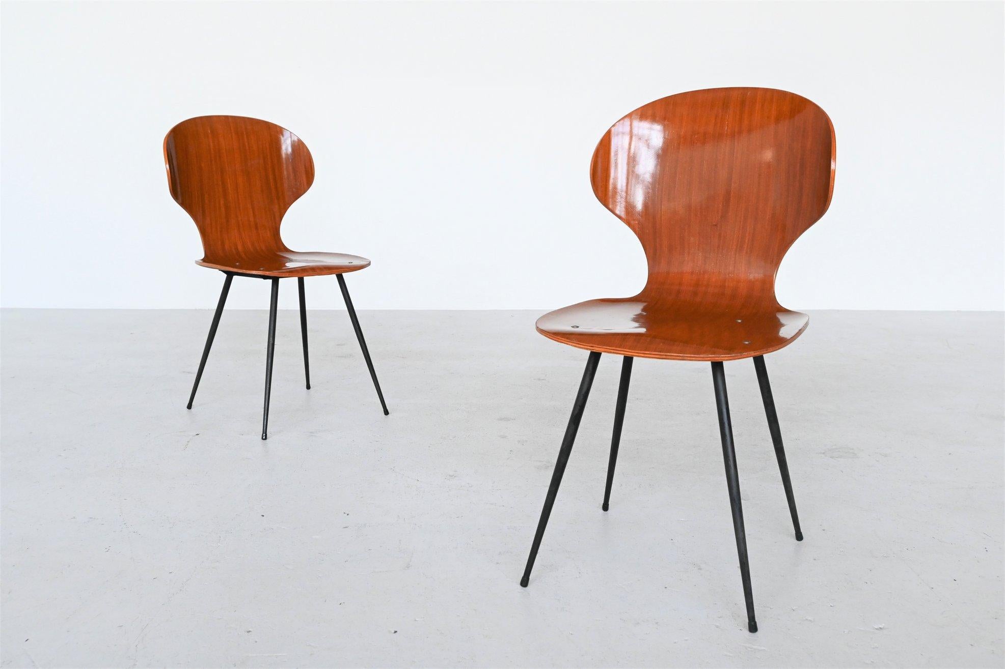 Carlo Ratti Plywood Teak Dining Chairs Lissoni, Italy, 1950 1