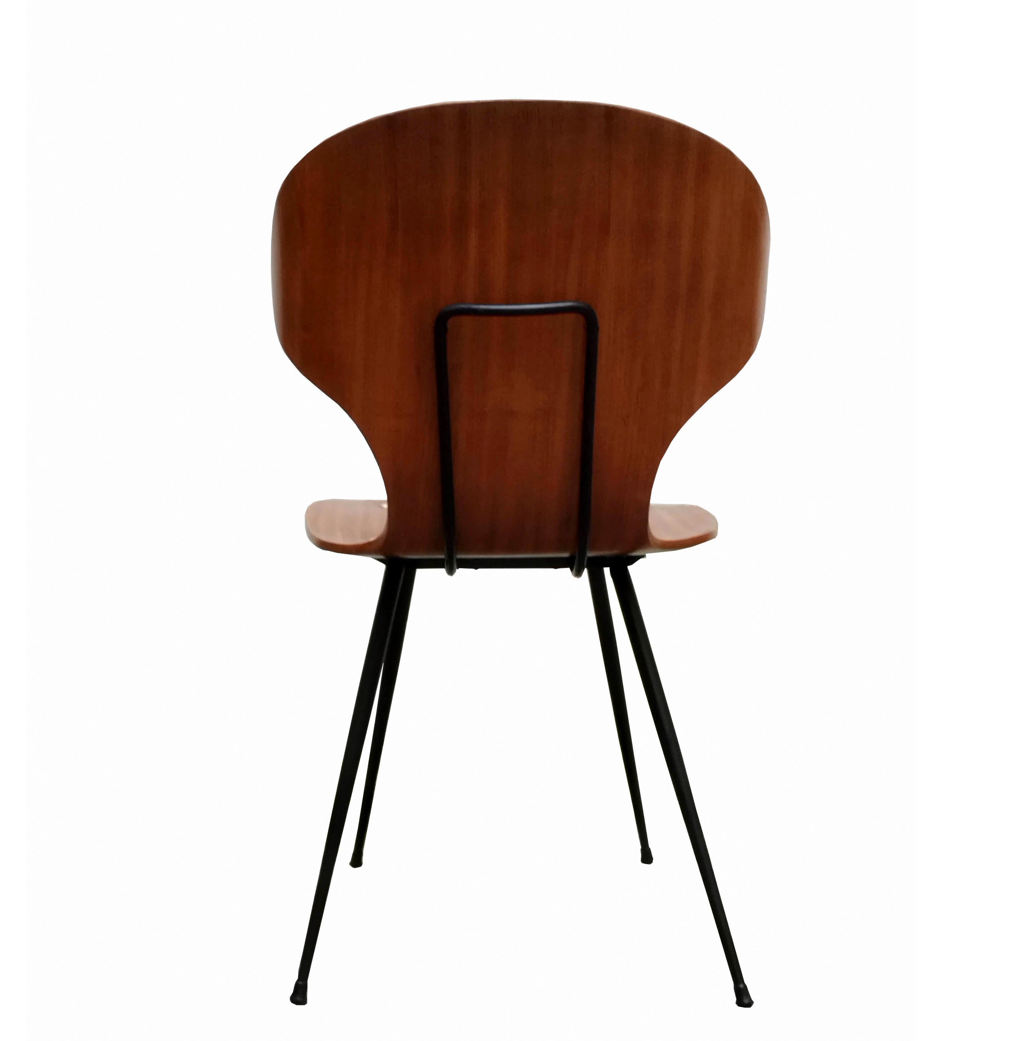 Mid-20th Century Carlo Ratti Set of 4 Teak Chairs, Italy 1950s For Sale