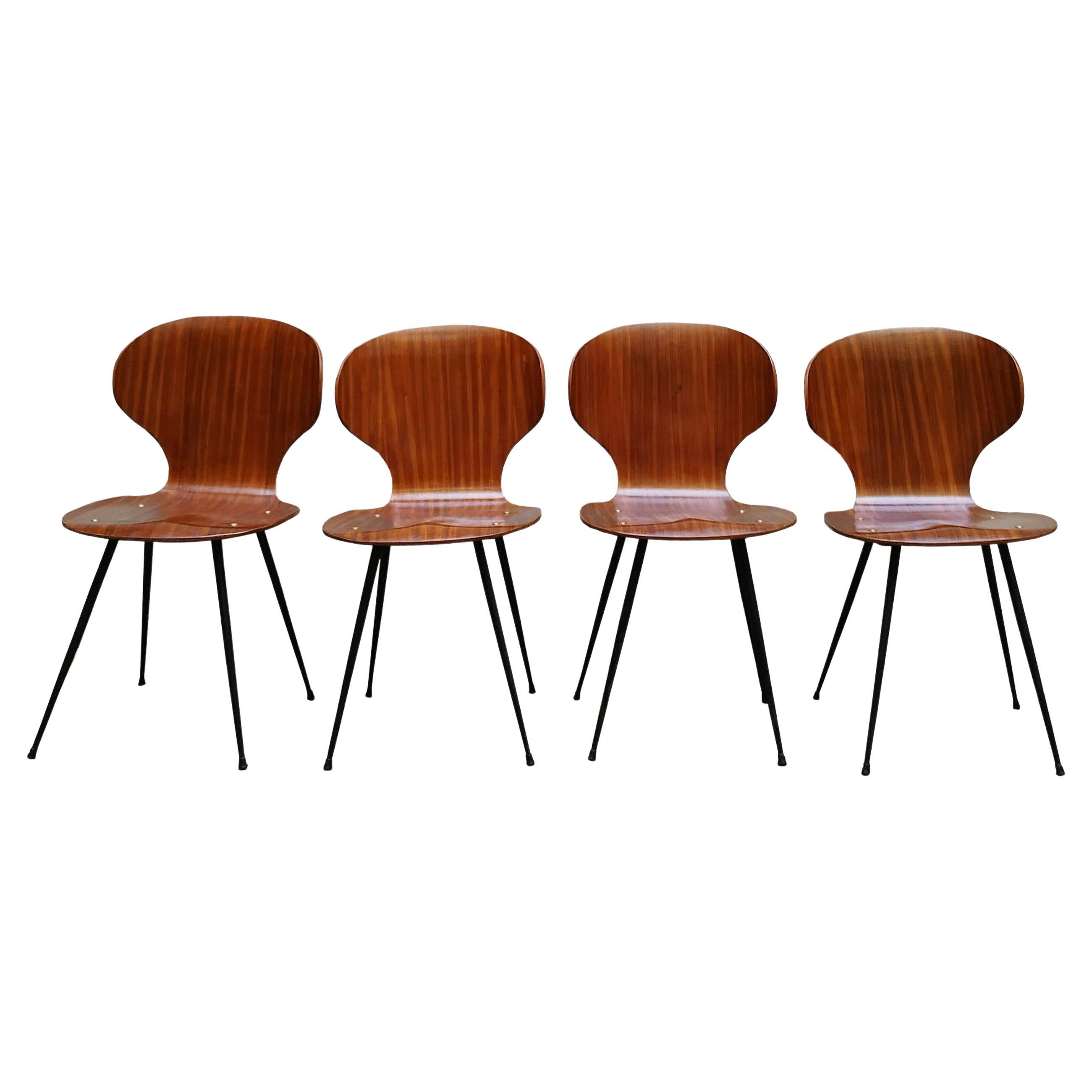 Carlo Ratti Set of 4 Teak Chairs, Italy 1950s For Sale