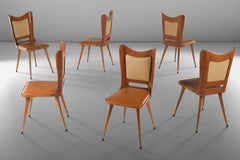 Carlo Ratti Set of 6 Chairs Wood Plywood and Faux Leather, Italian Design 1950s
