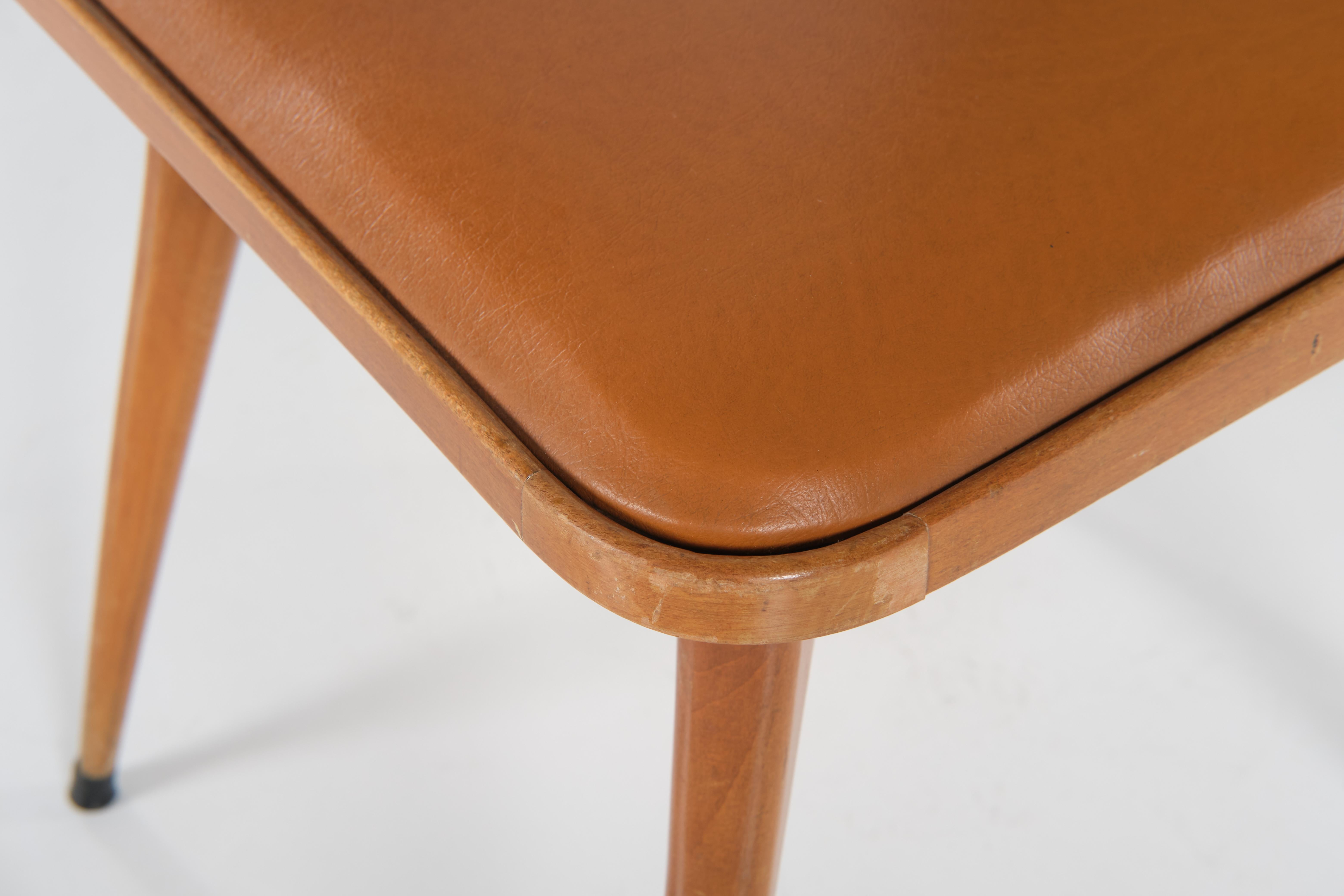 Laiton Carlo Ratti - Ensemble de 6 chaises en contreplaqué de bois et faux cuir - Design italien des années 1950 en vente
