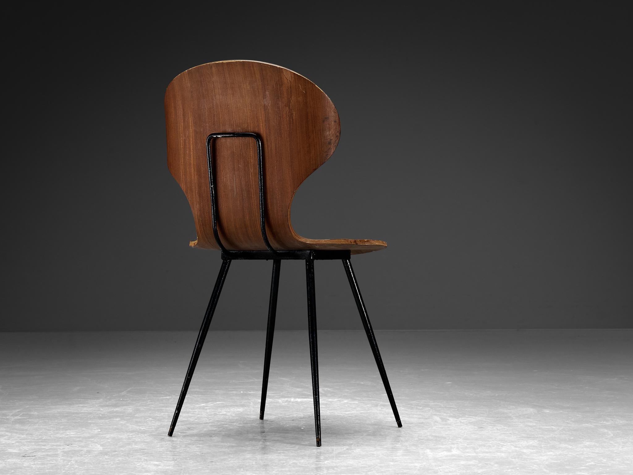 Carlo Ratti Set of Four Dining Chairs of Plywood and Metal  For Sale 4