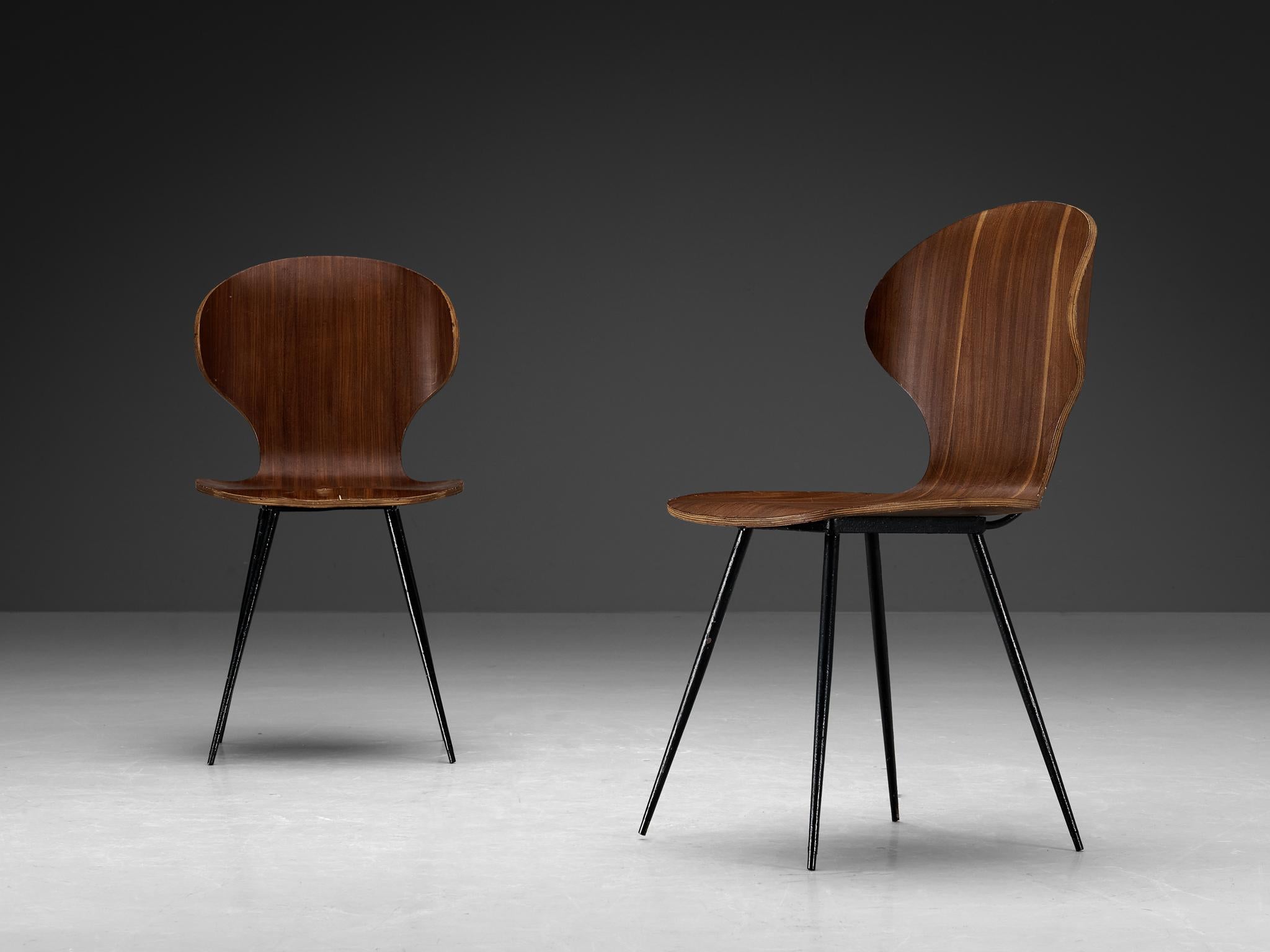 Italian Carlo Ratti Set of Four Dining Chairs of Plywood and Metal  For Sale