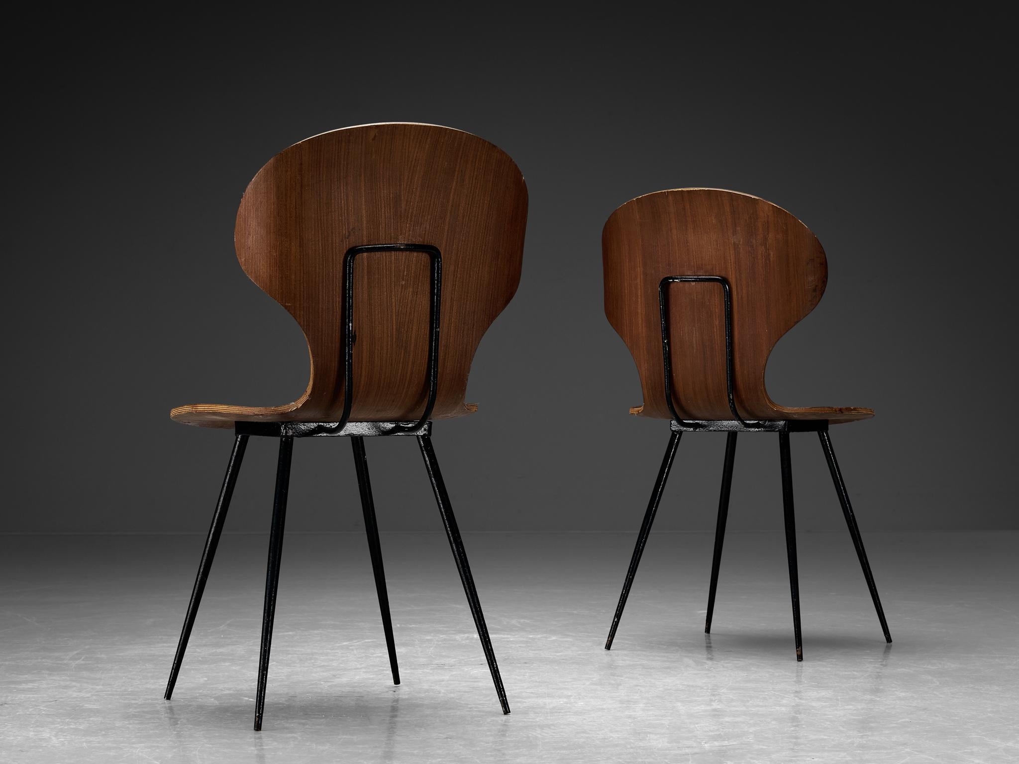 Carlo Ratti Set of Four Dining Chairs of Plywood and Metal  For Sale 1