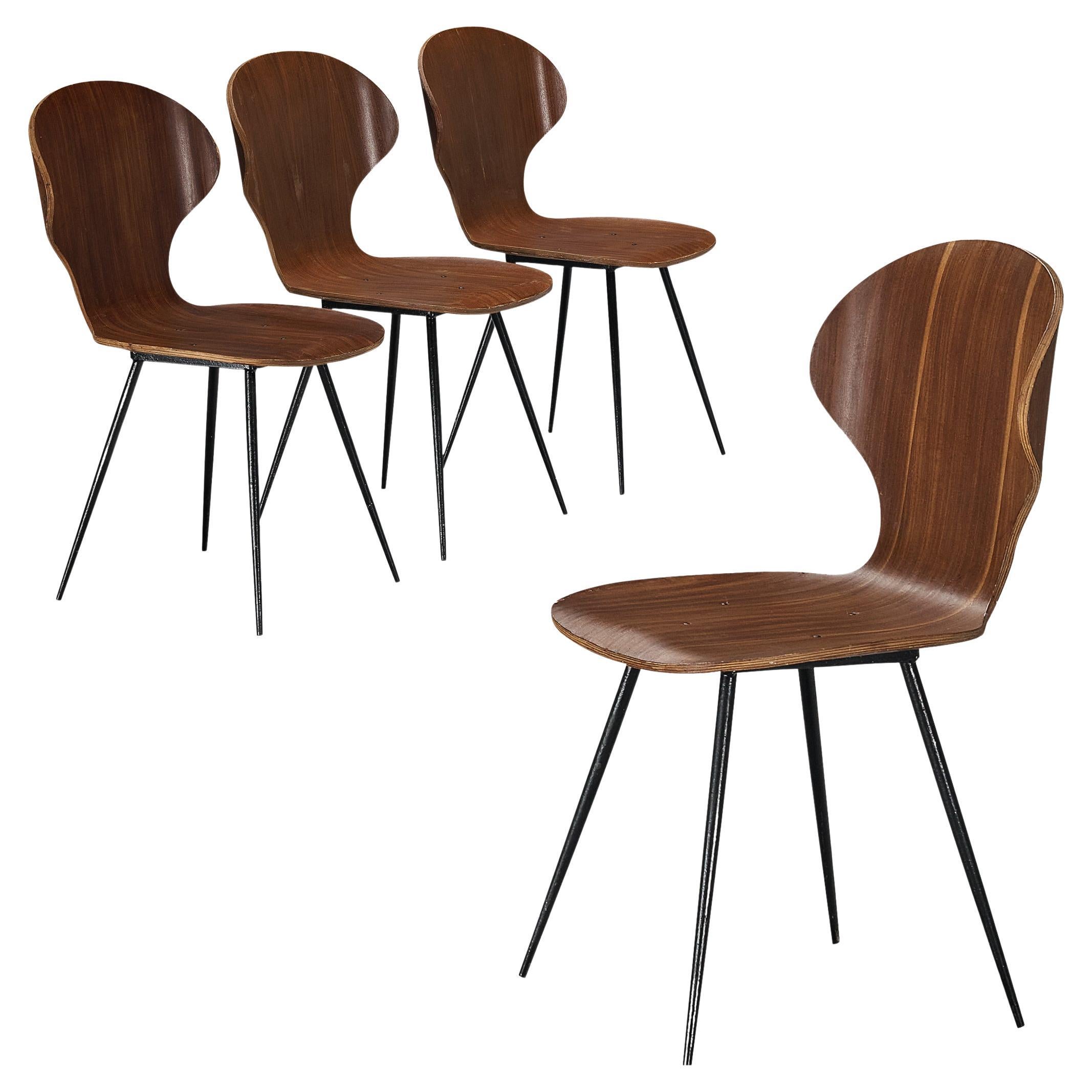 Carlo Ratti Set of Four Dining Chairs of Plywood and Metal For Sale