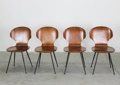 Carlo Ratti Satz von vier Lulli-Esszimmerstühlen aus Stahl und Holz von ILC 1950er Jahre Italien