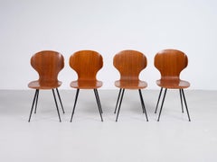 Carlo Ratti Set of Four Lulli Dining Chairs in Steel and Wood by ILC 1950s Italy