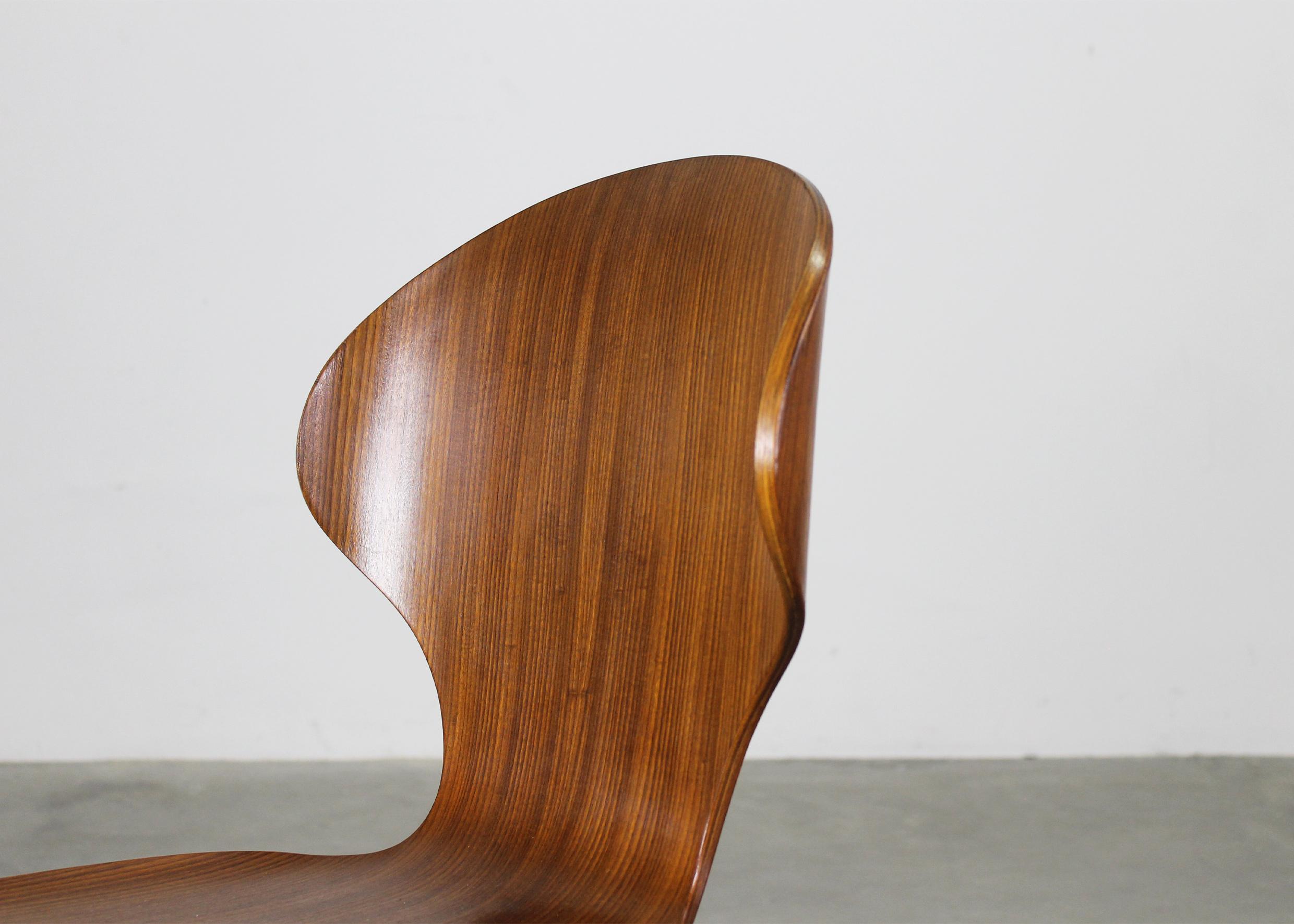 Carlo Ratti Juego de cuatro sillas de comedor Lulli de acero y madera by ILC Años 50 Italia en venta 1