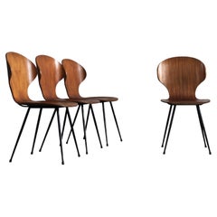 Carlo Ratti Set of Four Lulli Dining Chairs in Steel and Wood by ILC 1950s Italy