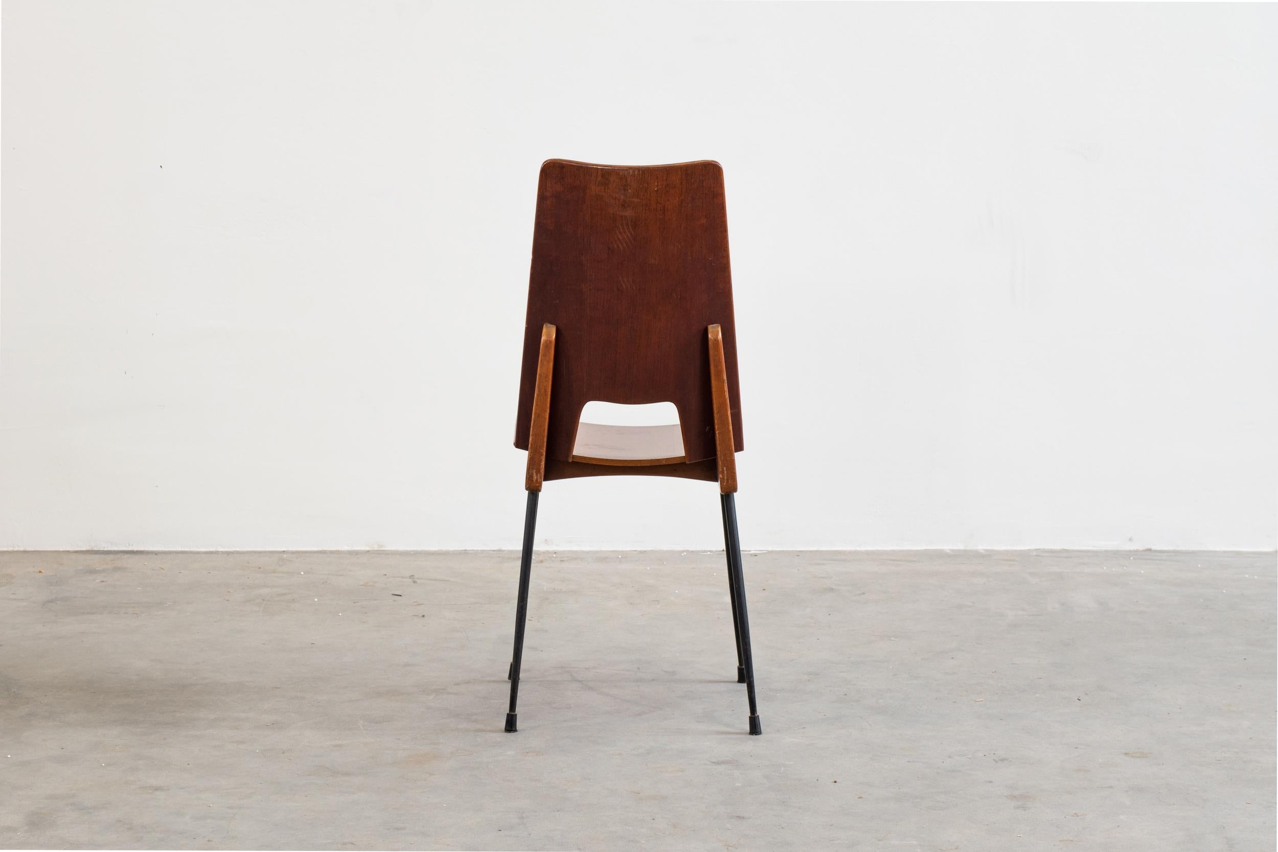 Mid-20th Century Carlo Ratti Set of Four Wooden Dining Chairs Italian Manufacture, 1950s