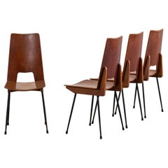 Carlo Ratti Set of Four Wooden Dining Chairs Italian Manufacture, 1950s