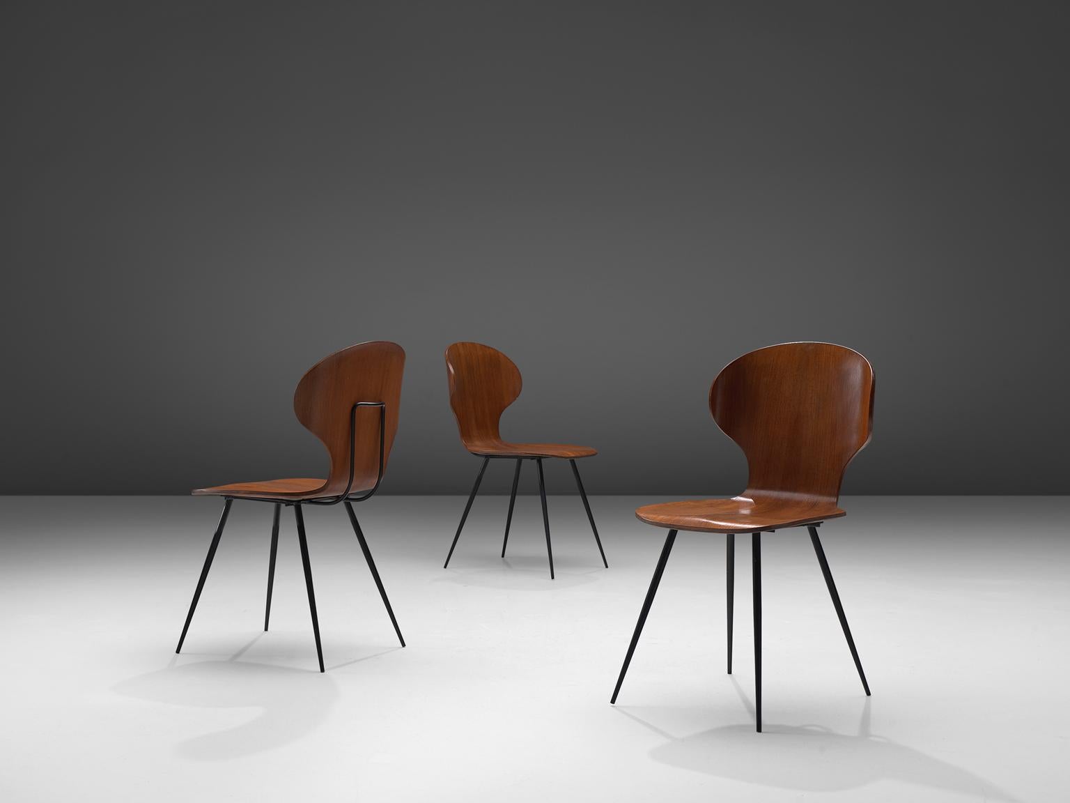 Mid-Century Modern Carlo Ratti Set of Fourteen Dining Chairs of Plywood and Metal