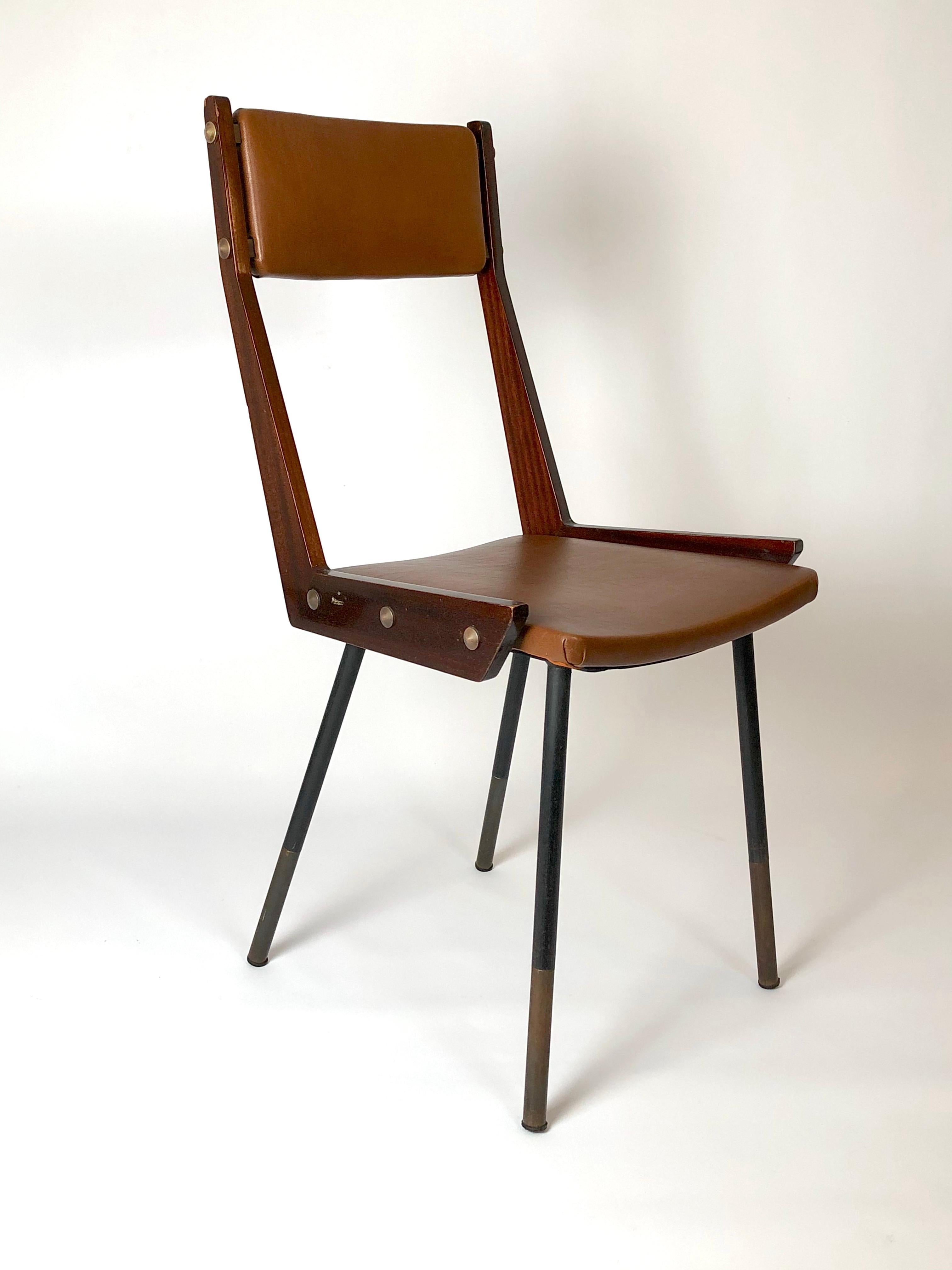 Carlo Ratti, set of six wood and metal dining chairs from 50s 3