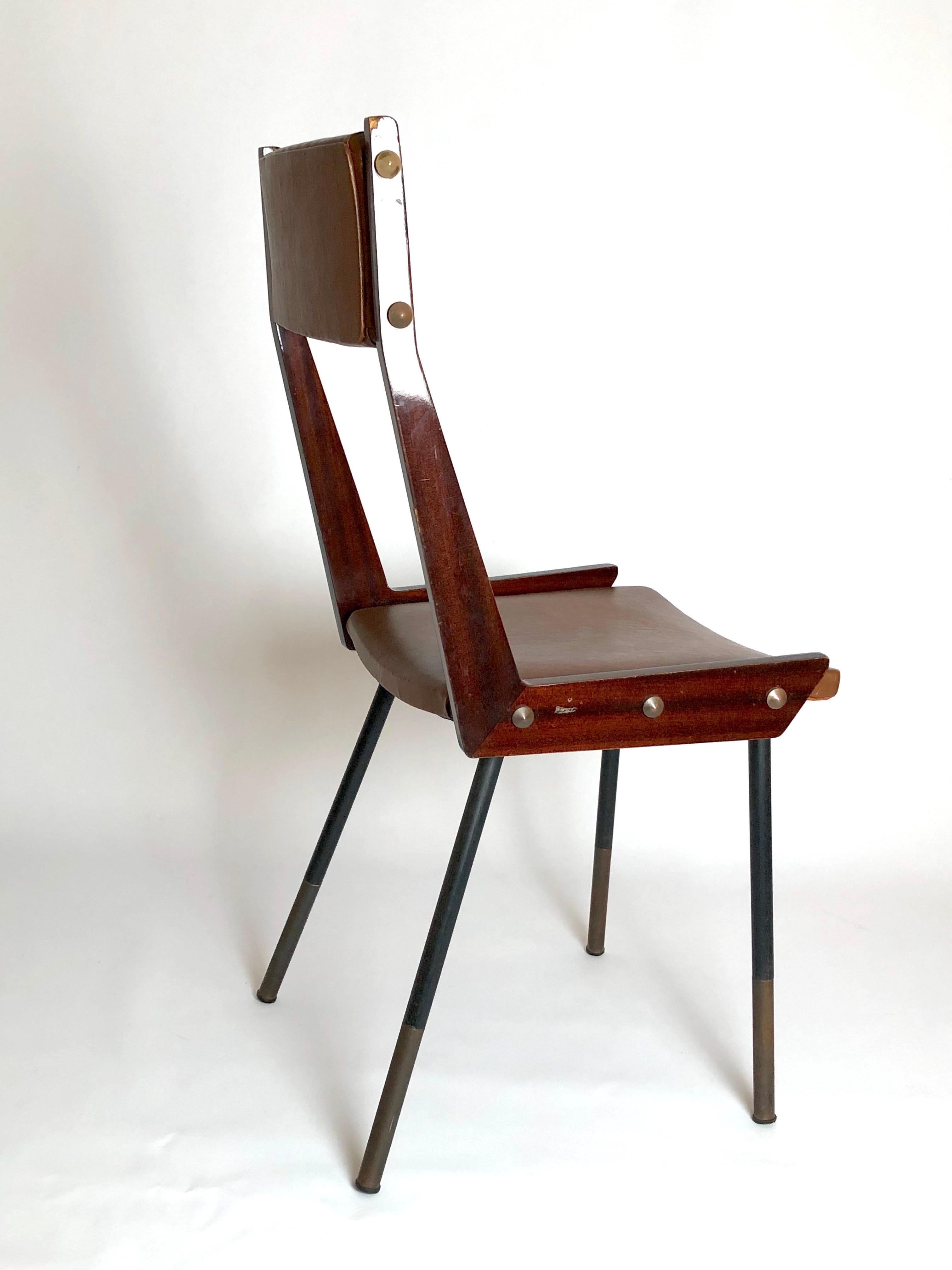 Carlo Ratti, set of six wood and metal dining chairs from 50s 4