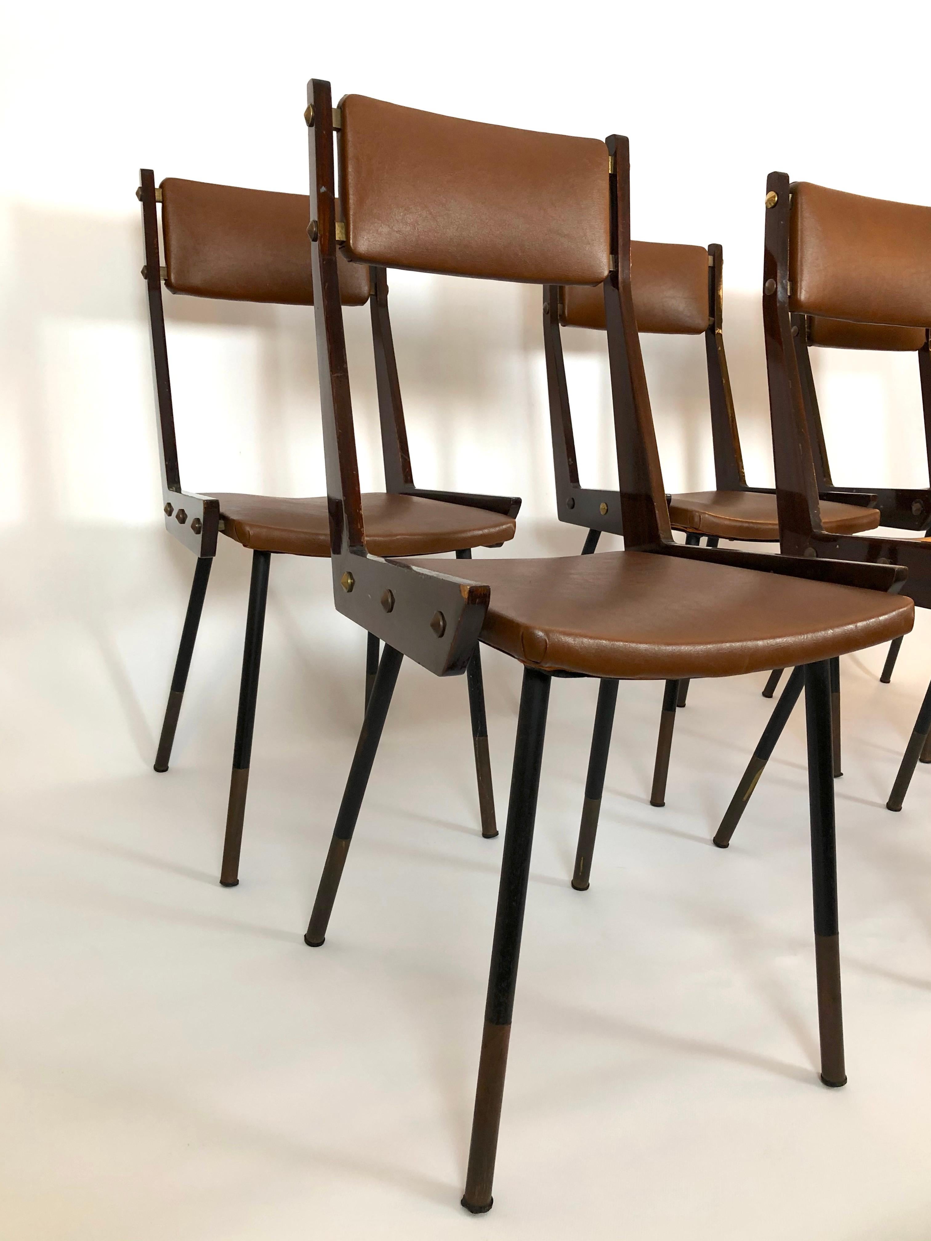 Mid-Century Modern Carlo Ratti, set of six wood and metal dining chairs from 50s