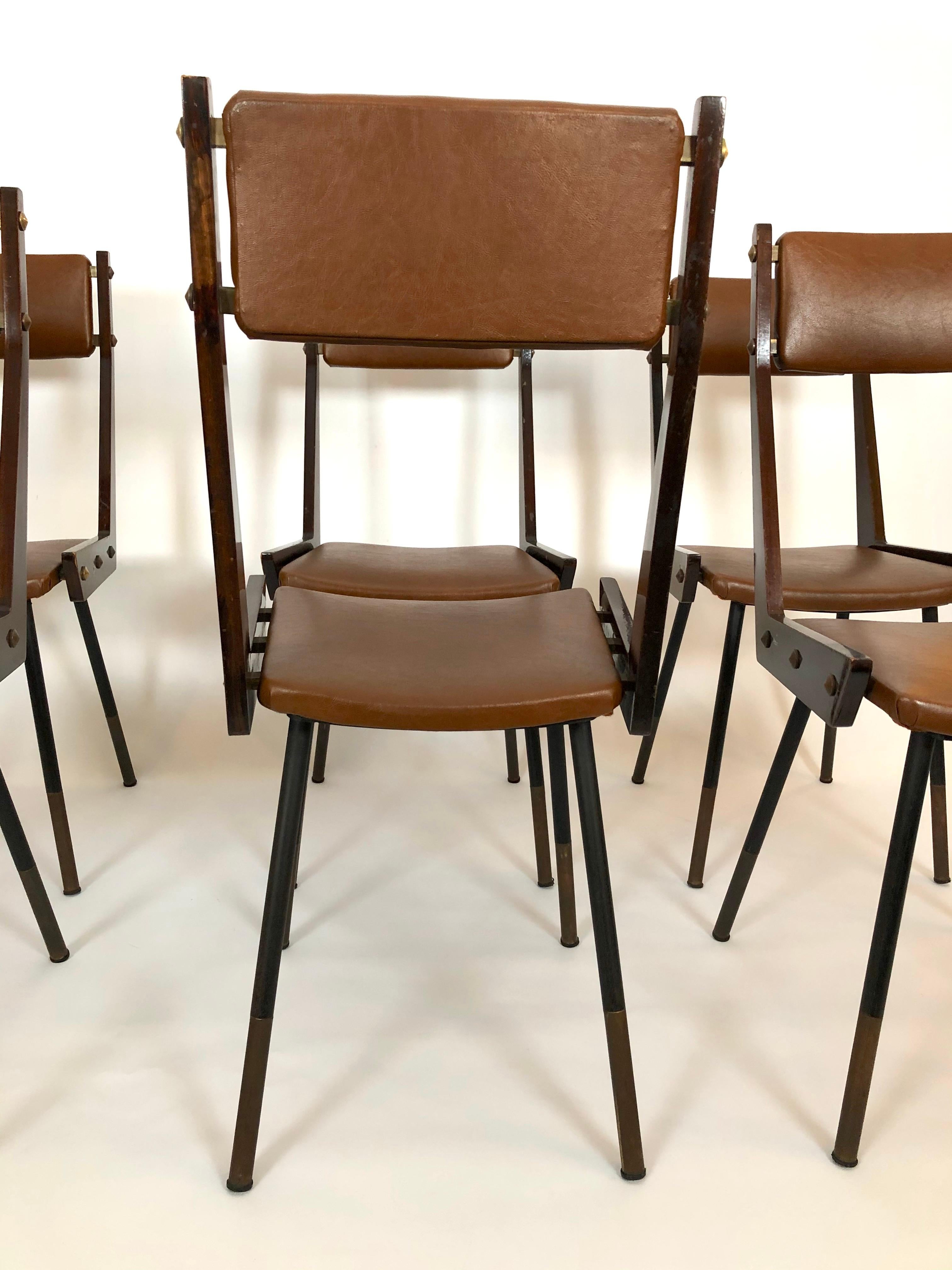 Metal Carlo Ratti, set of six wood and metal dining chairs from 50s
