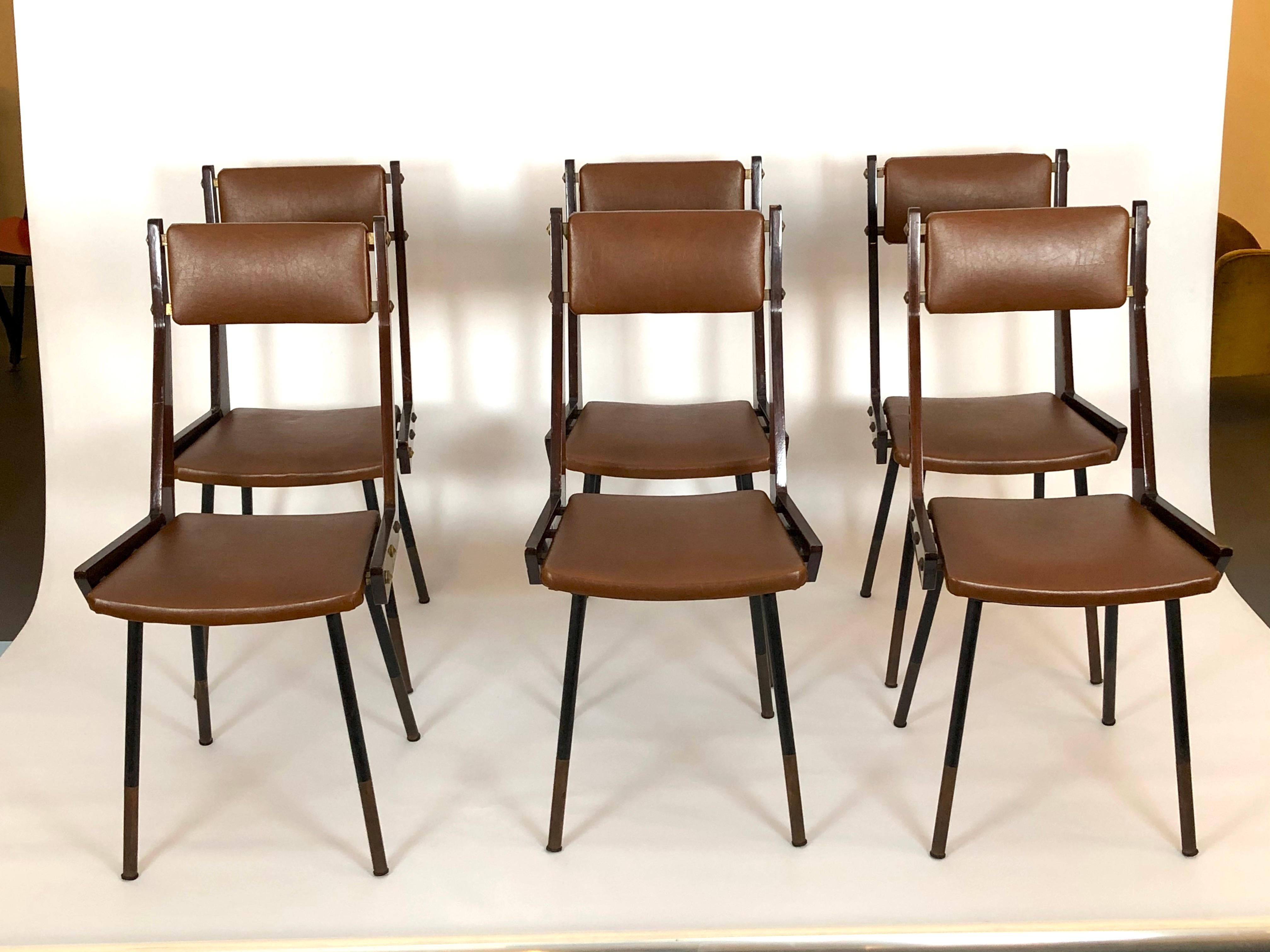 Carlo Ratti, set of six wood and metal dining chairs from 50s 2