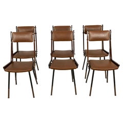 Carlo Ratti, set of six wood and metal dining chairs from 50s