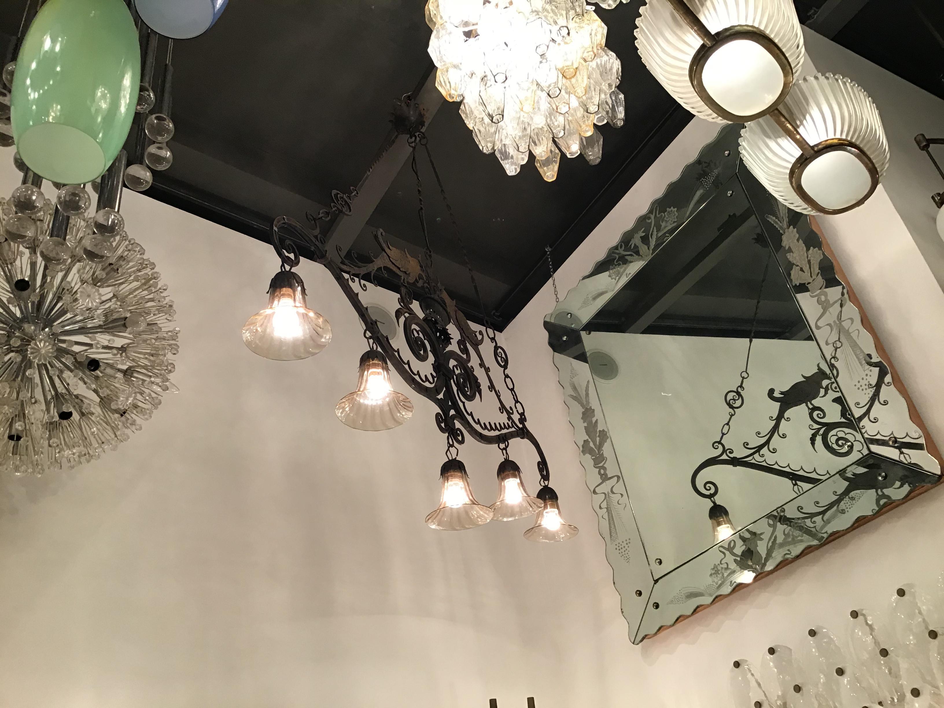Carlo Rizzarda Chandelier Iron Murano Glass 1930 Italy 4