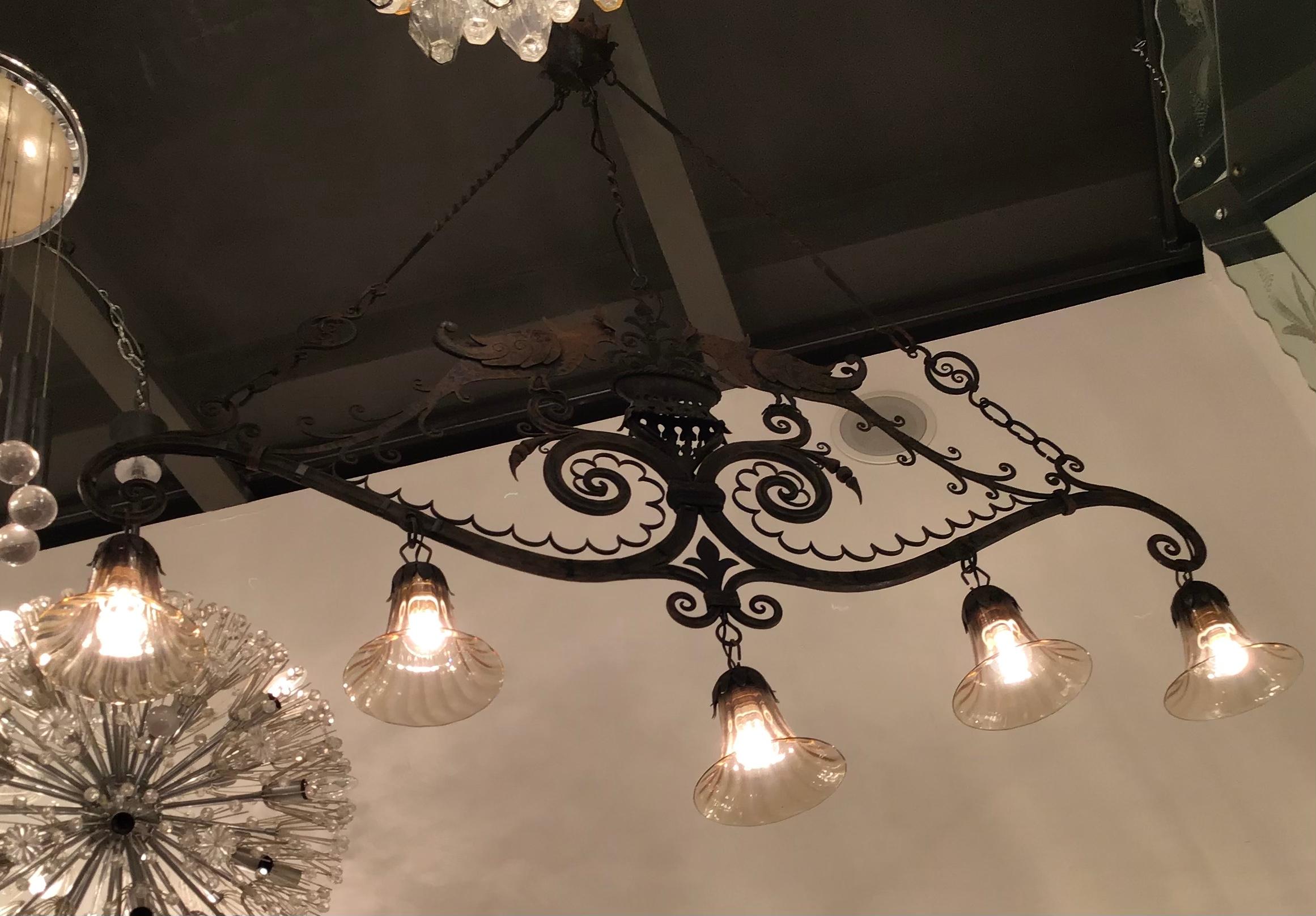 Carlo Rizzarda Chandelier Iron Murano Glass 1930 Italy 5