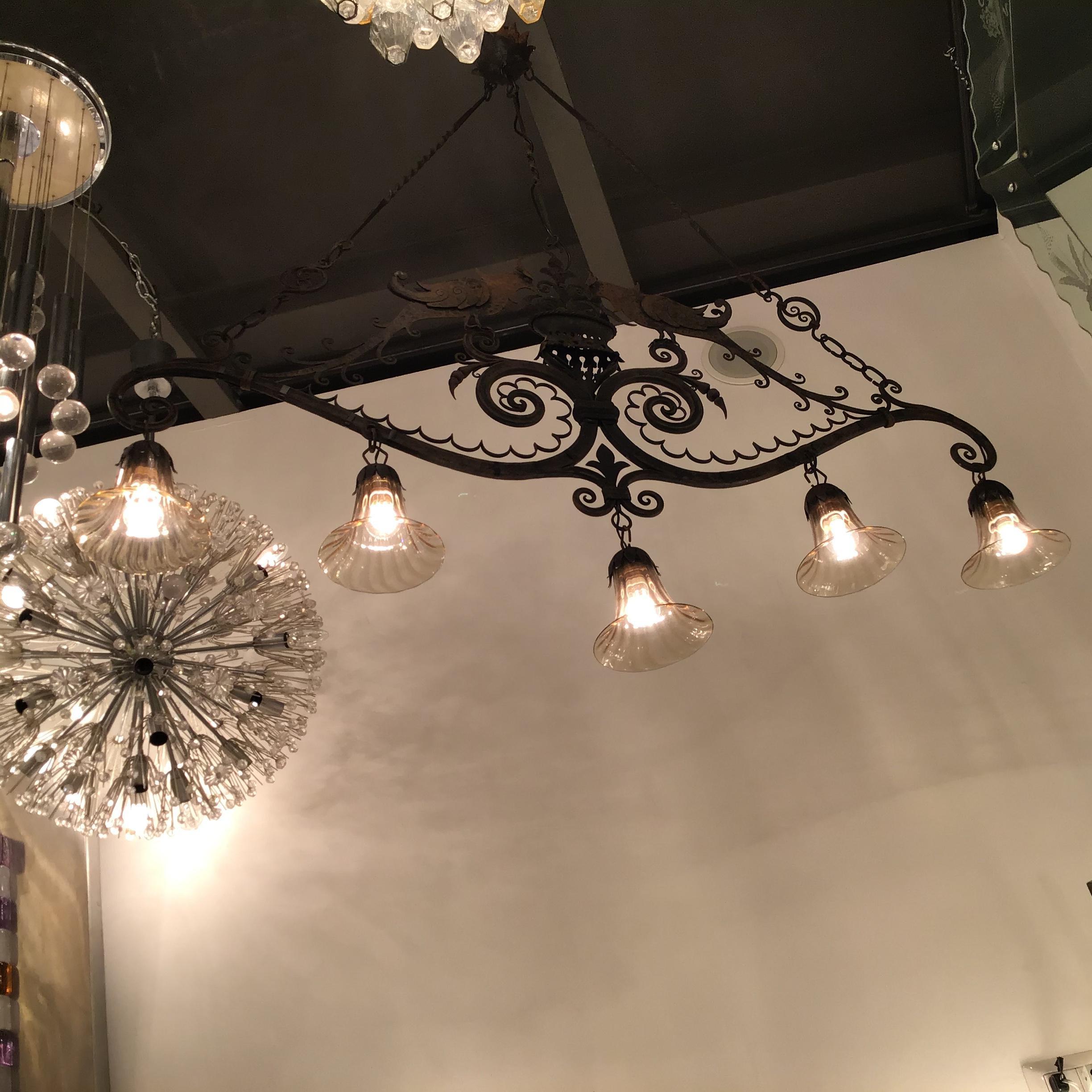 Carlo Rizzarda Chandelier Iron Murano Glass 1930 Italy 6