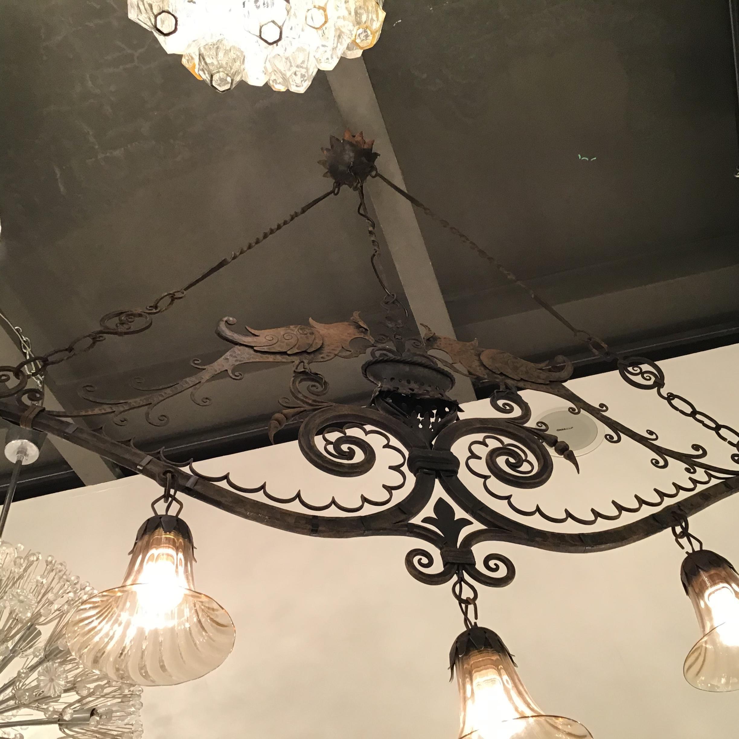 Carlo Rizzarda Chandelier Iron Murano Glass 1930 Italy 8