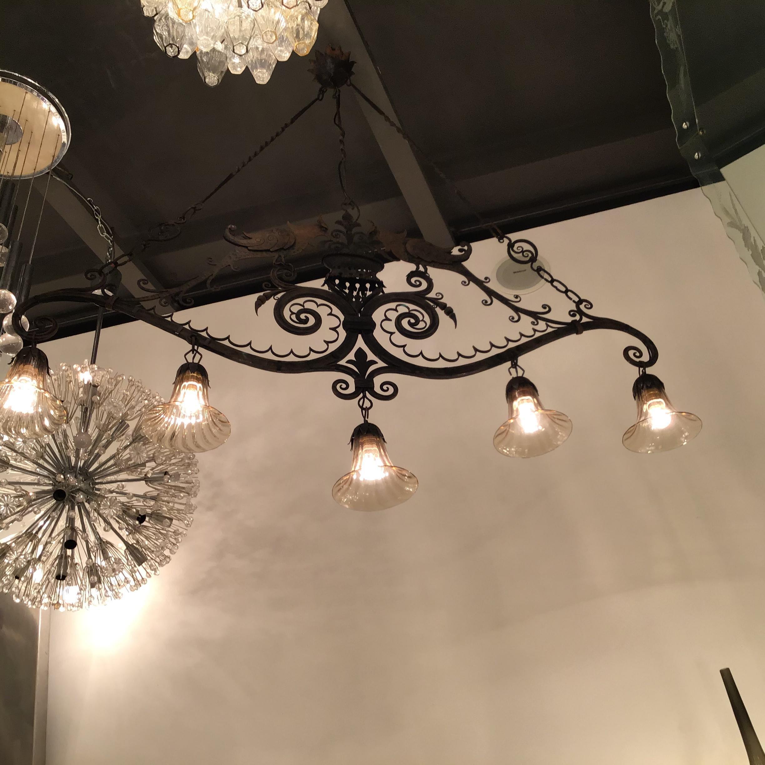 Art Deco Carlo Rizzarda Chandelier Iron Murano Glass 1930 Italy