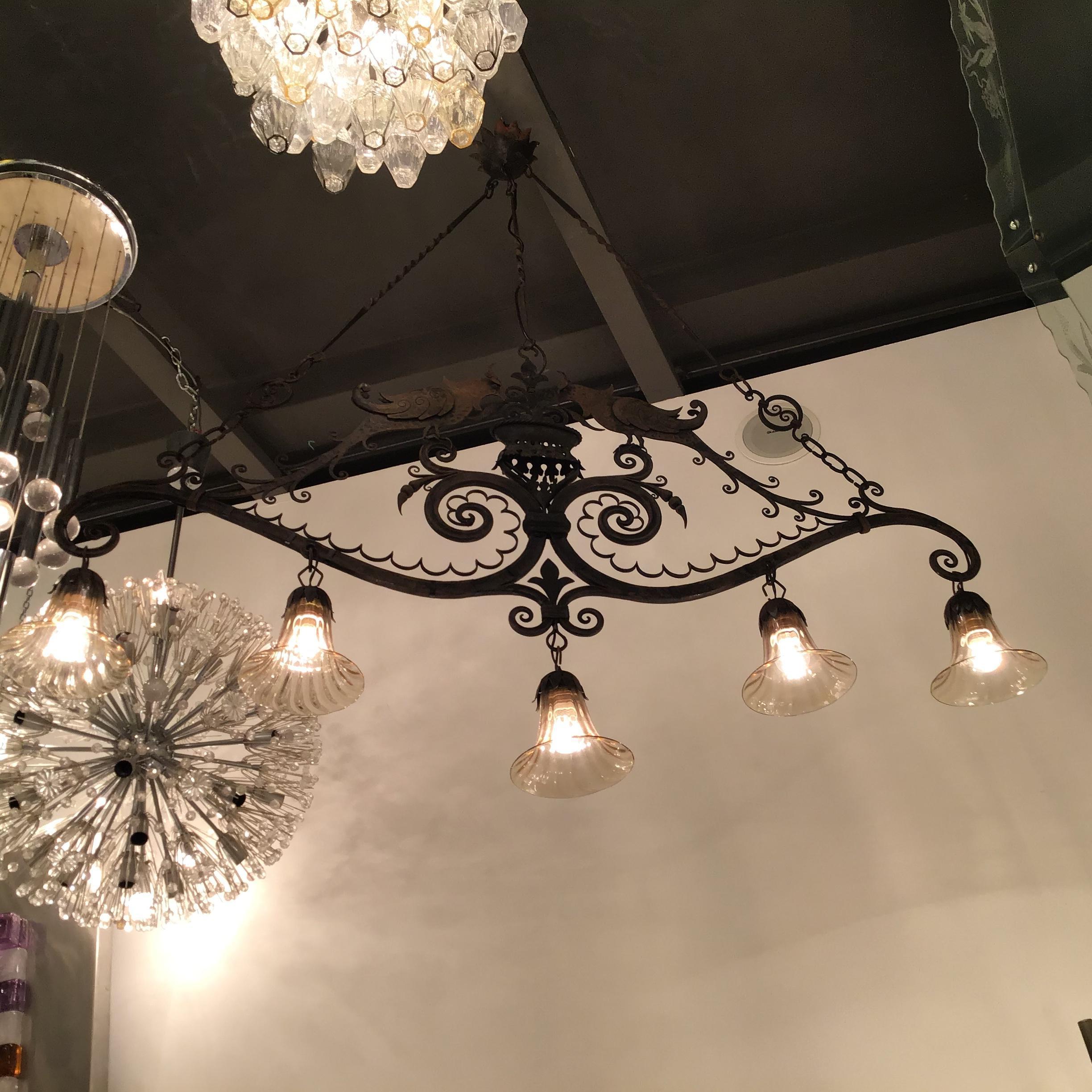 Italian Carlo Rizzarda Chandelier Iron Murano Glass 1930 Italy