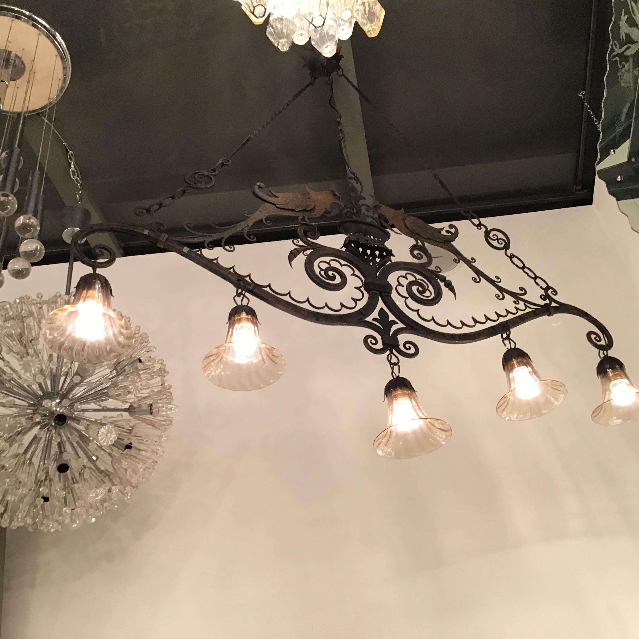 20th Century Carlo Rizzarda Chandelier Iron Murano Glass 1930 Italy
