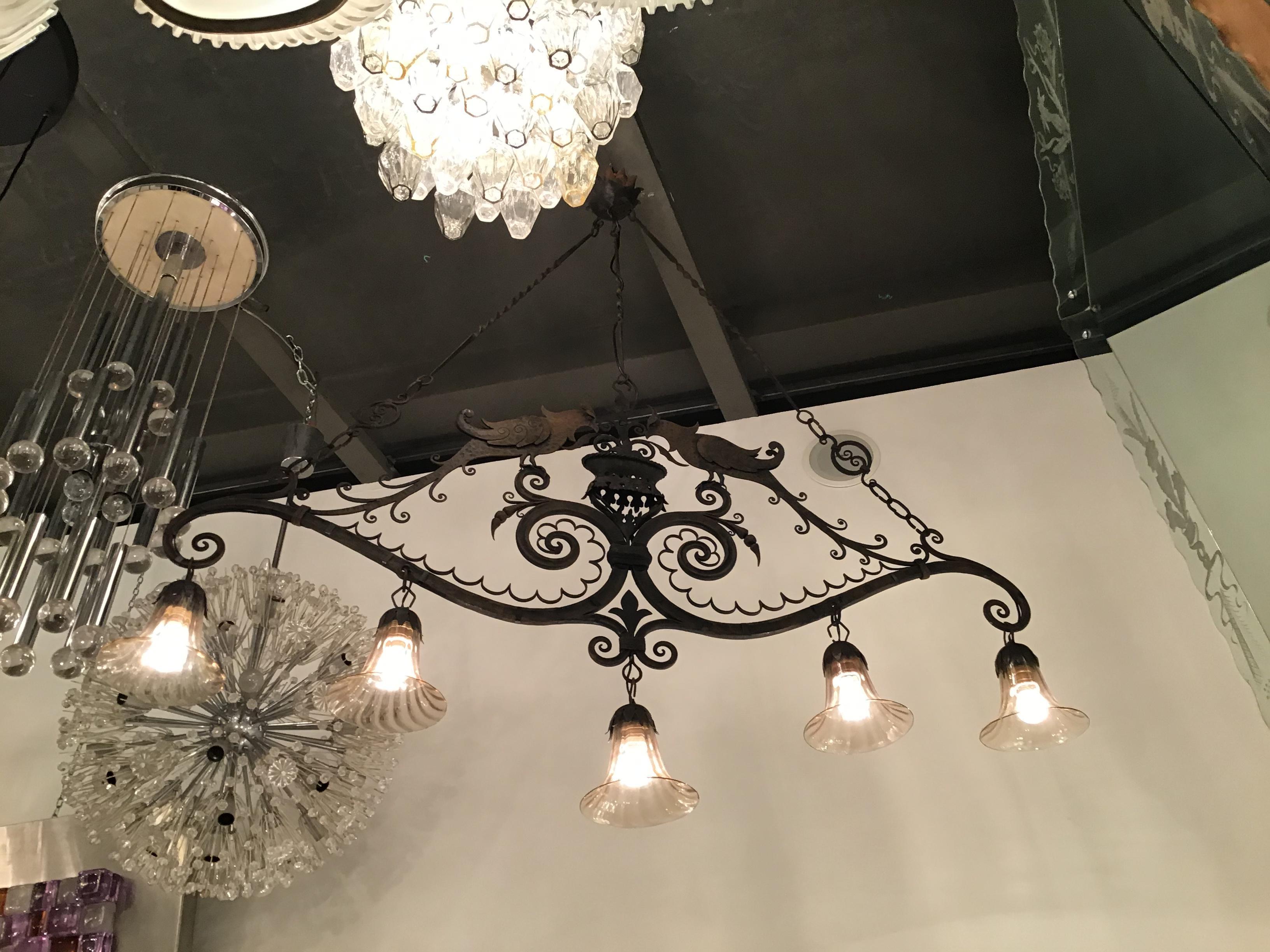 Carlo Rizzarda Chandelier Iron Murano Glass 1930 Italy 2