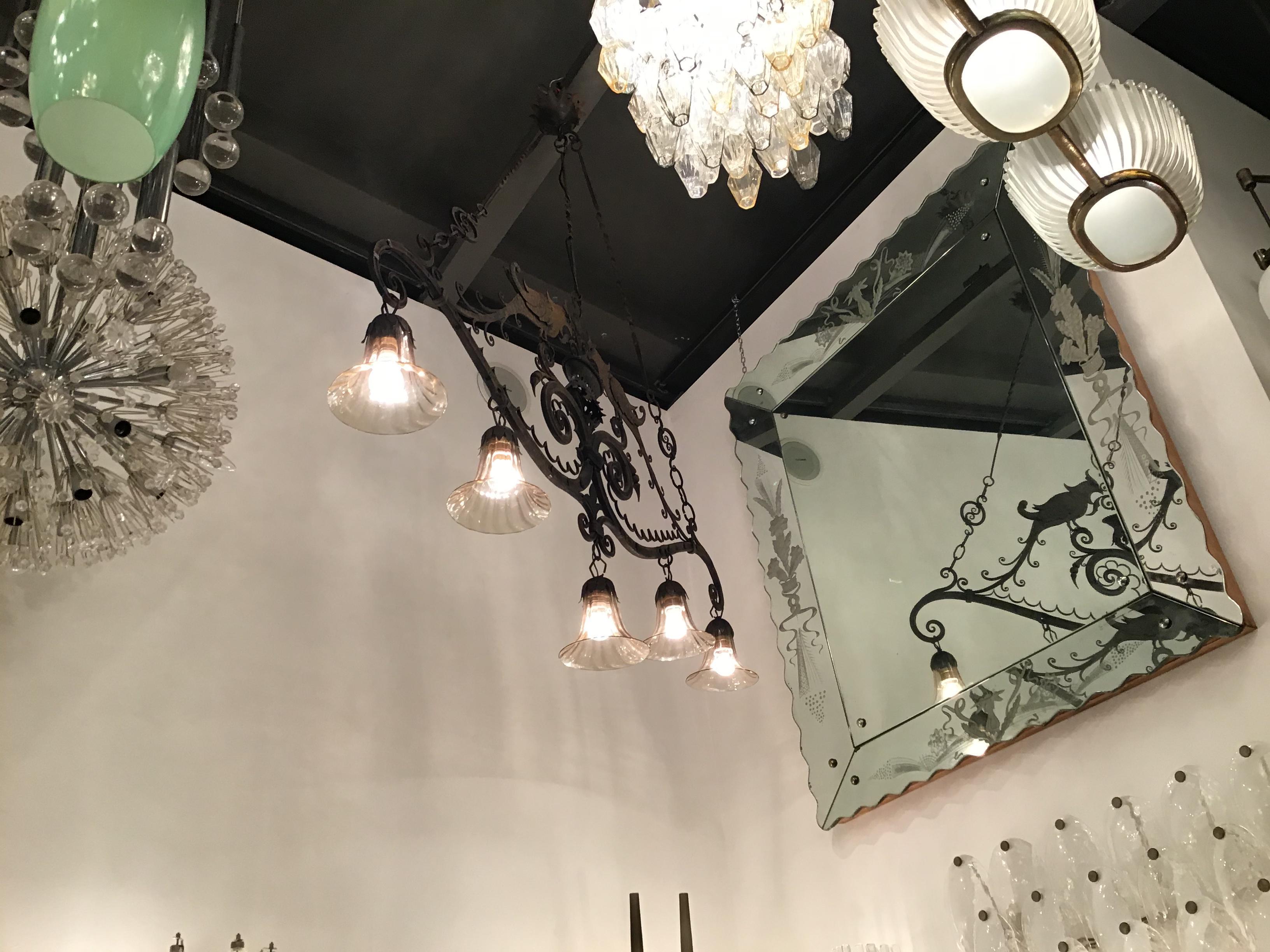 Carlo Rizzarda Chandelier Iron Murano Glass 1930 Italy 3