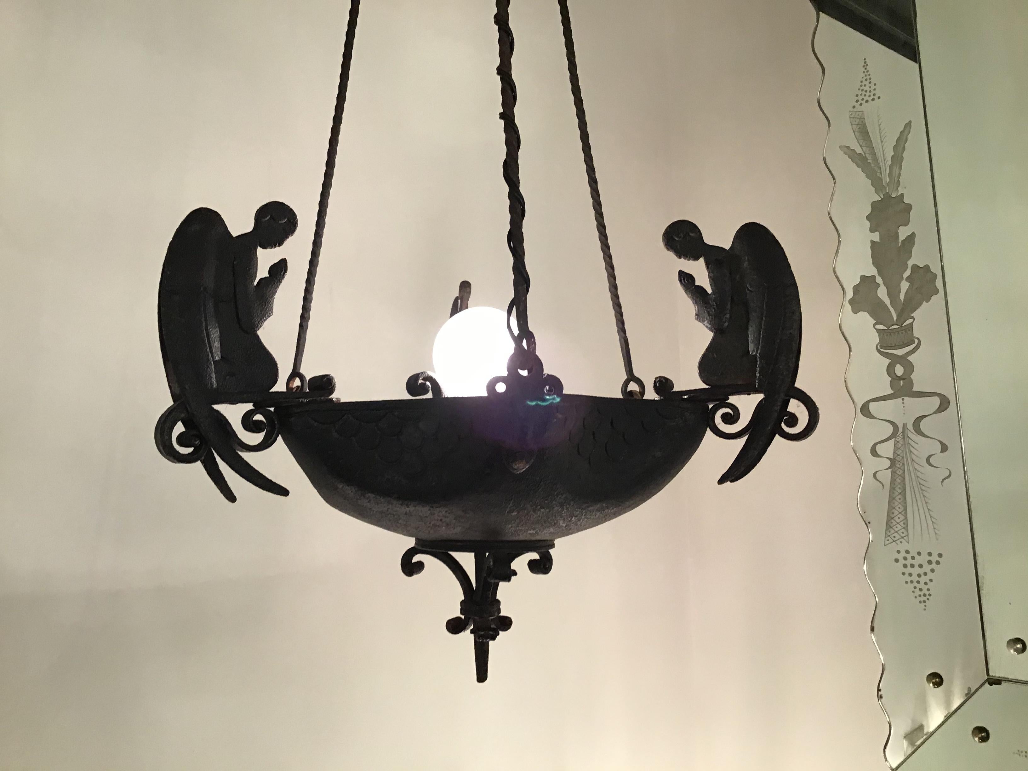 Carlo Rizzarda chandelier wrought iron, 1930, Italy.