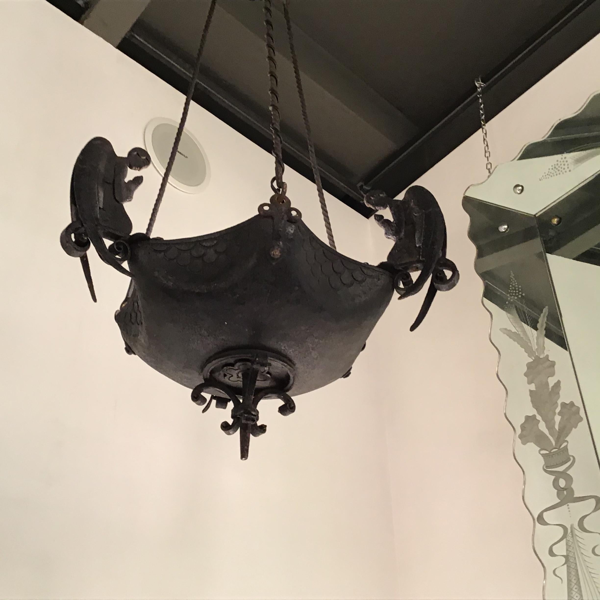 Carlo Rizzarda Chandelier Wrought Iron, 1930, Italy In Good Condition For Sale In Milano, IT